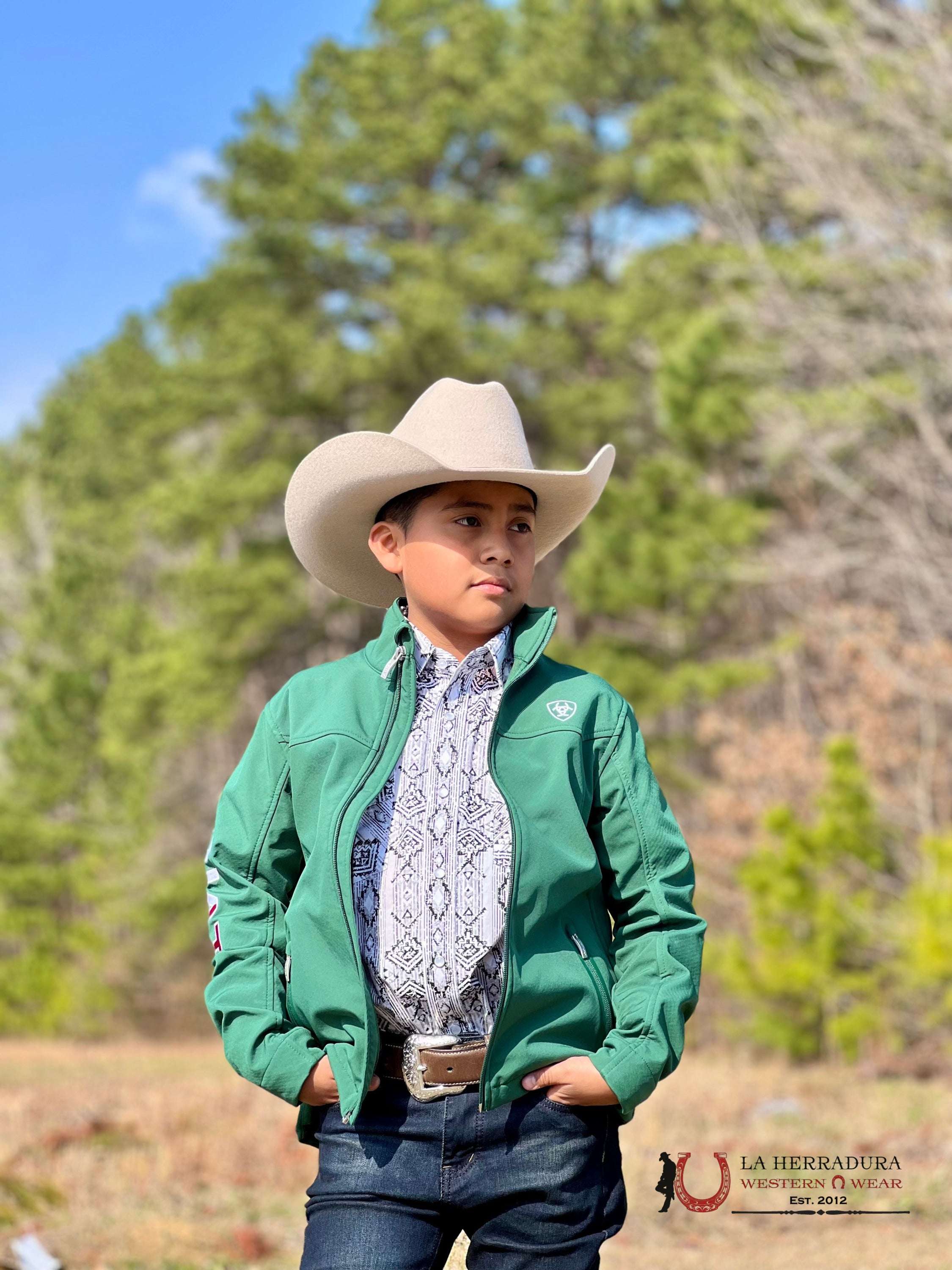 Ariat Youth Soft Shell Jacket Team Logo Green Mexico Niños