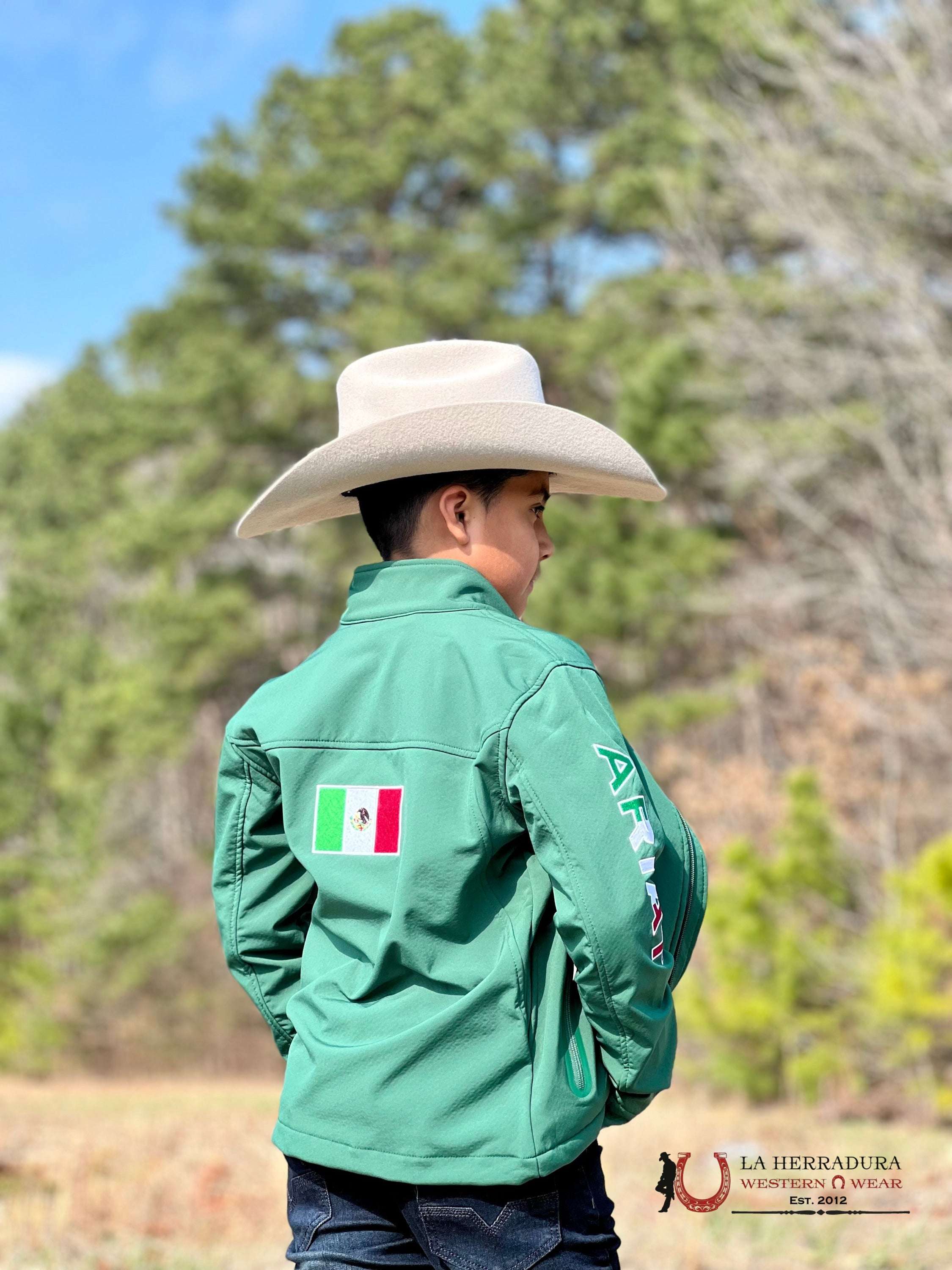 Ariat Youth Soft Shell Jacket Team Logo Green Mexico Niños