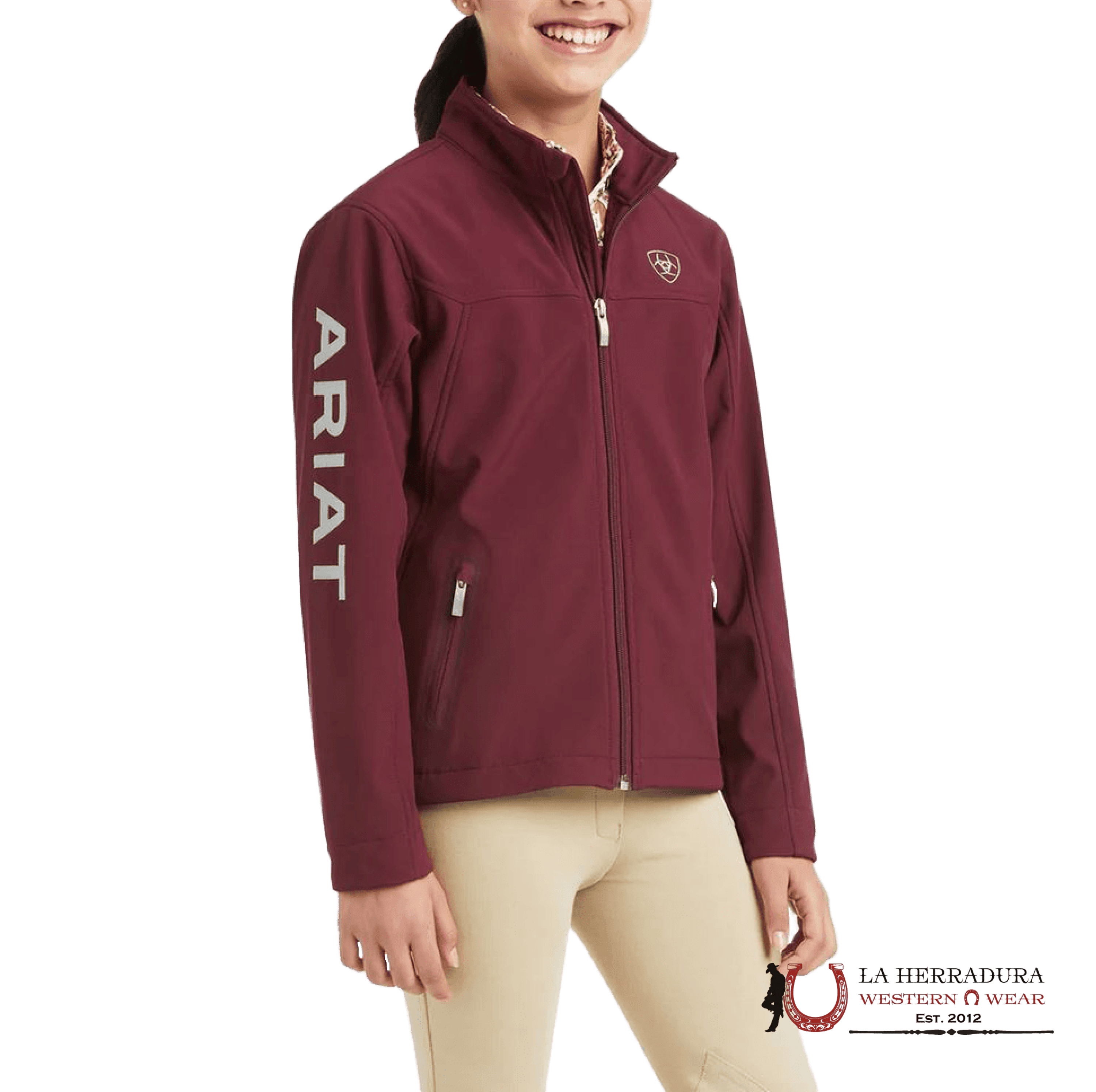 Ariat Youth Unisex Soft Shell Jacket Team Logo Winsor Wine Niños
