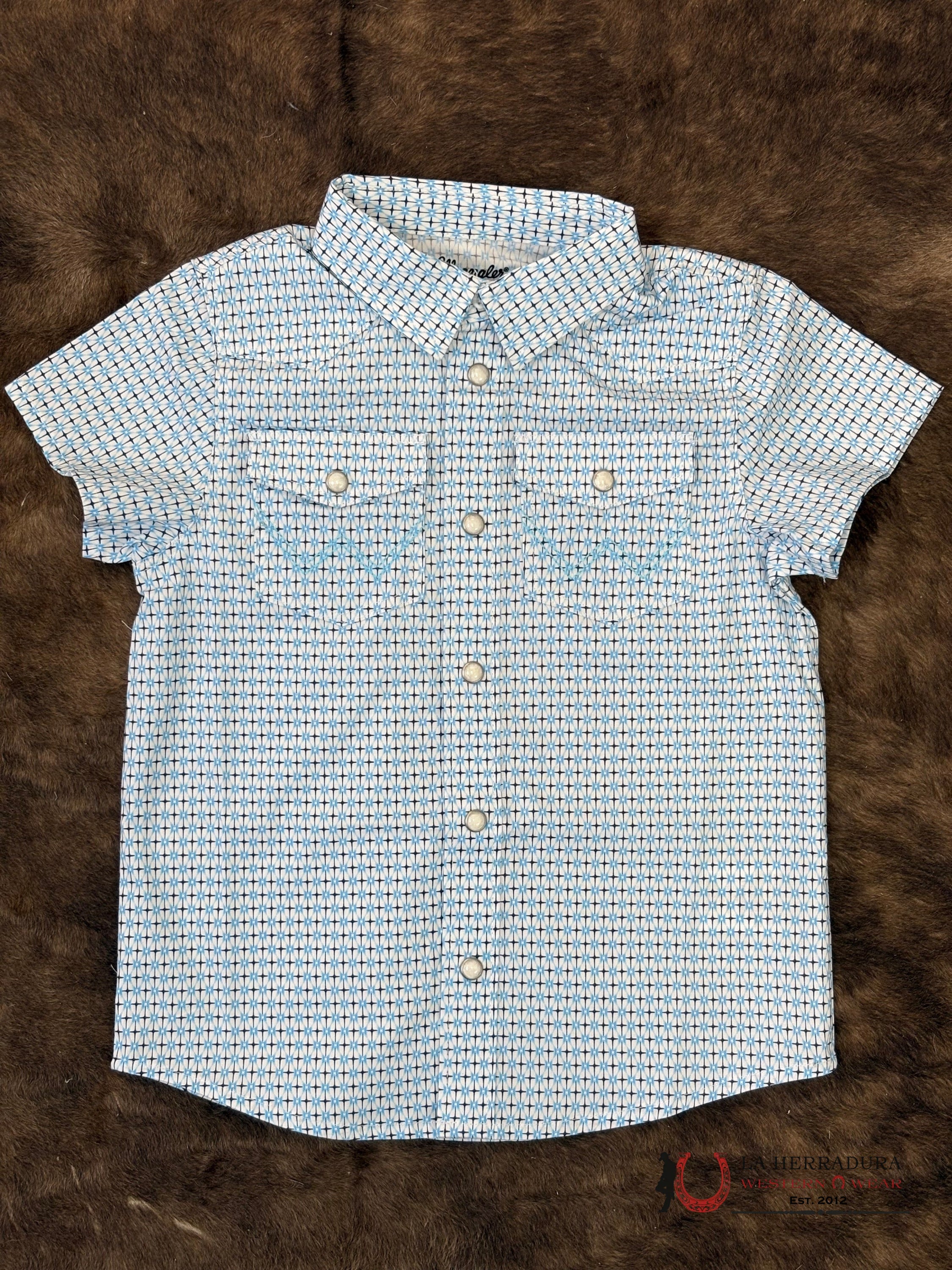 BABY WRANGLER White With Blue Short SLEEVE SHIRT - 5604 NIÑOS