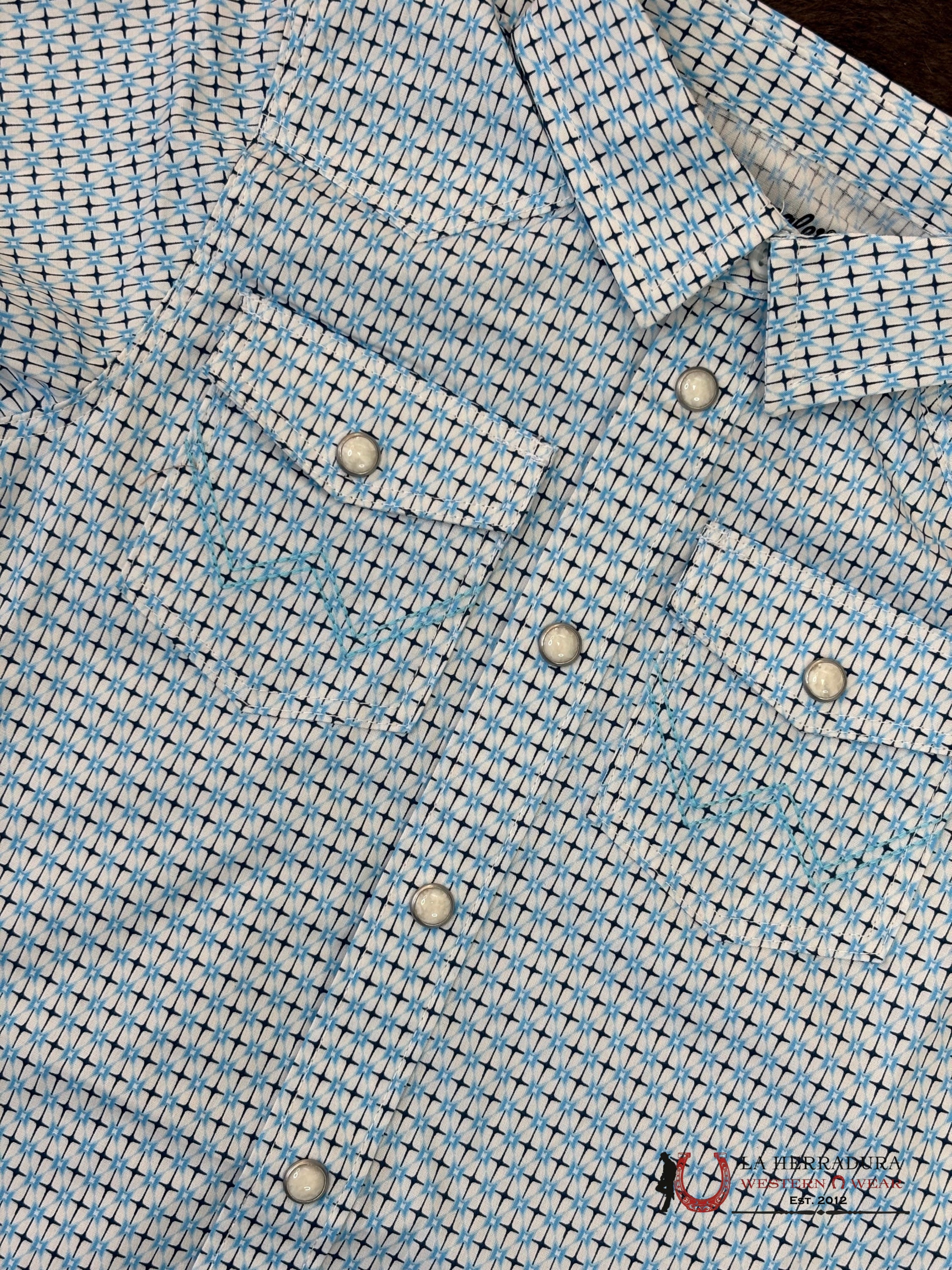 BABY WRANGLER White With Blue Short SLEEVE SHIRT - 5604 NIÑOS