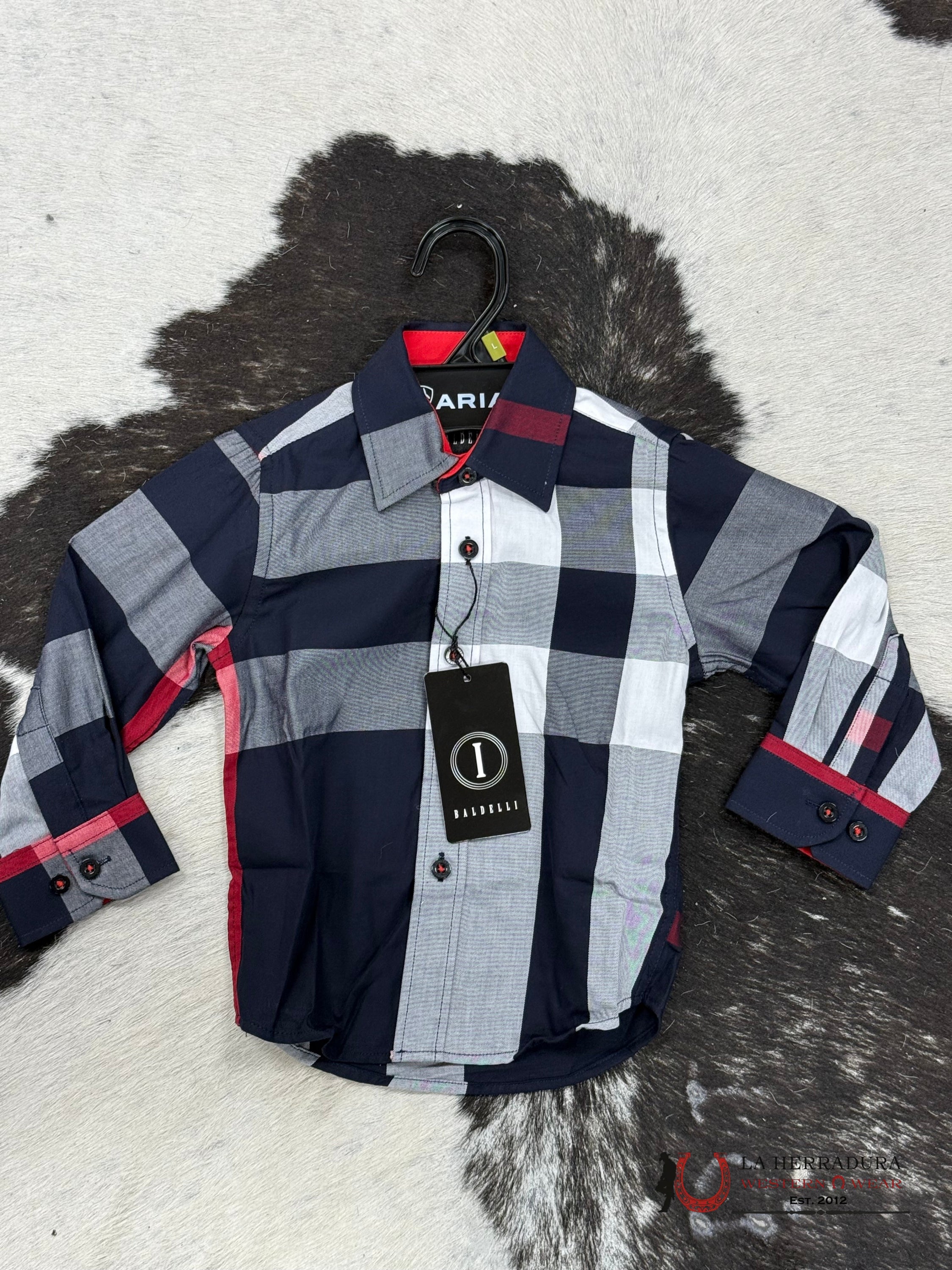 Baldelli Kids Shirt Navy-White Chk 101 Niños