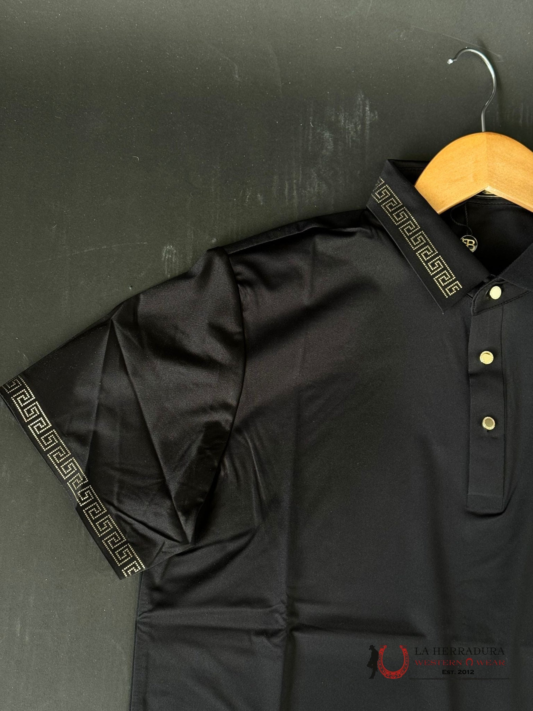 Barocco Black Gold Short Sleeve Polo Ropa Hombres