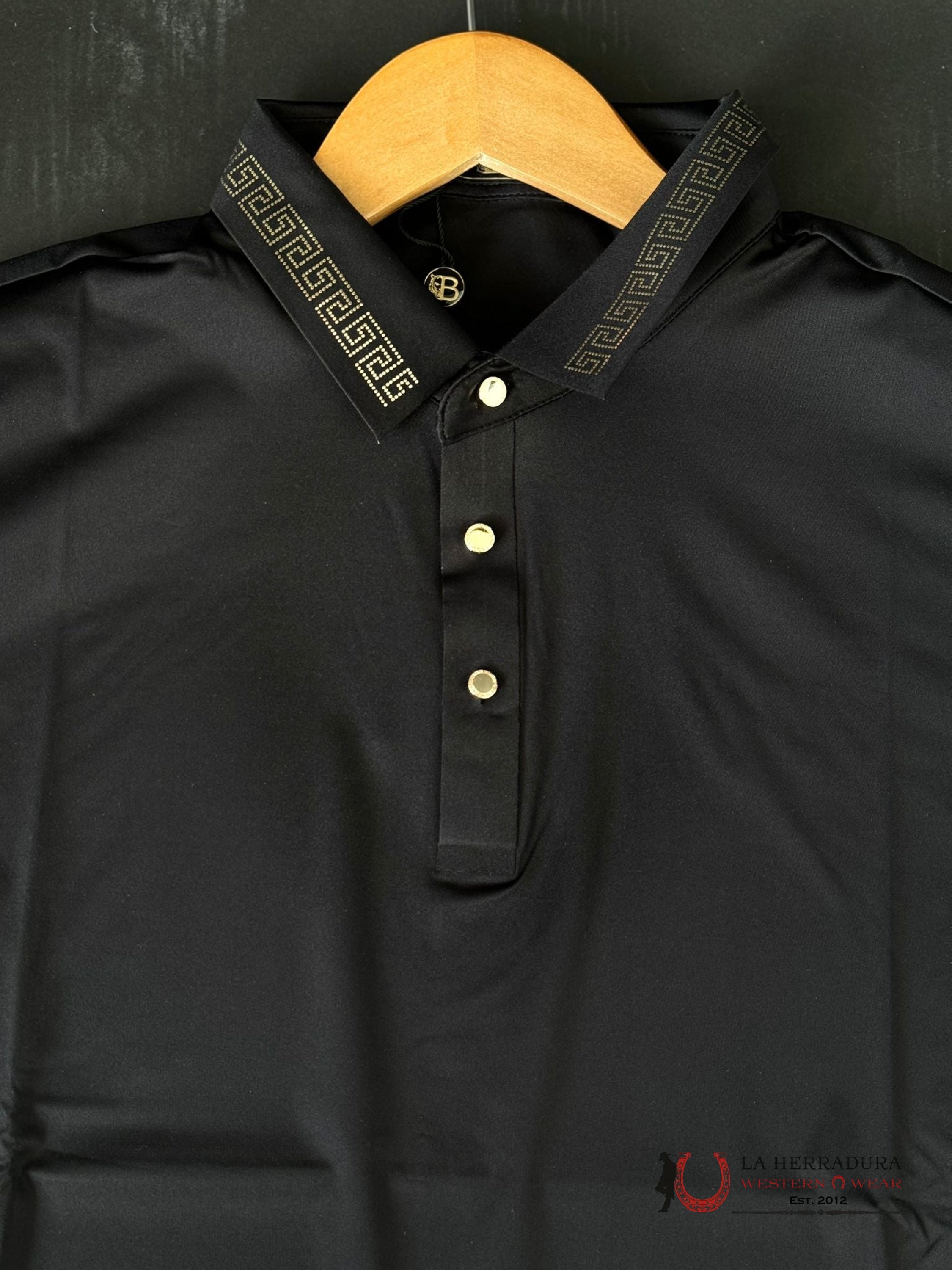 Barocco Black Gold Short Sleeve Polo Ropa Hombres