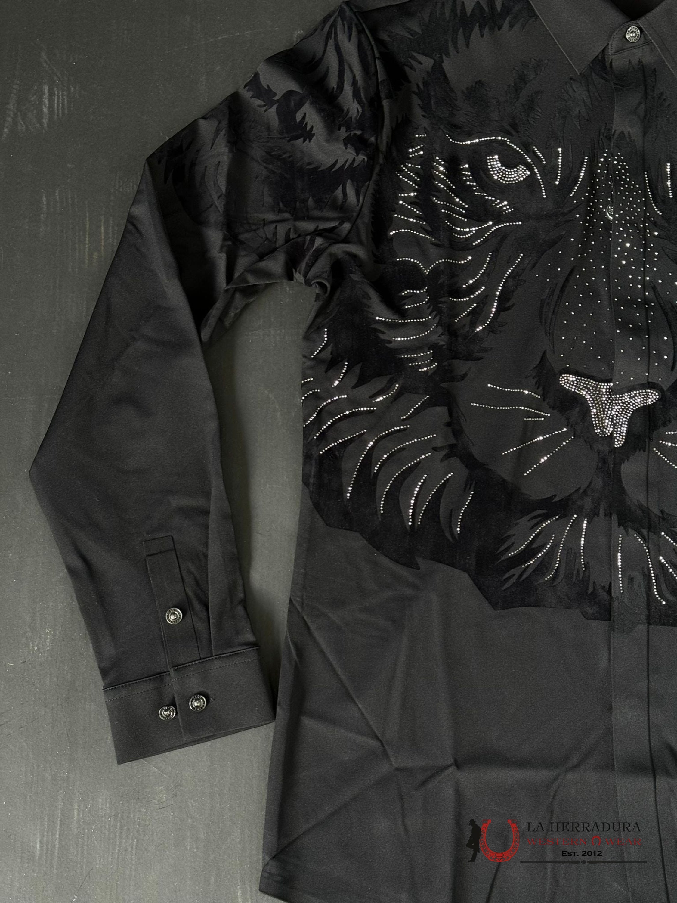 Barocco Black Silver Lion Long Sleeve Shirt Ropa Hombres