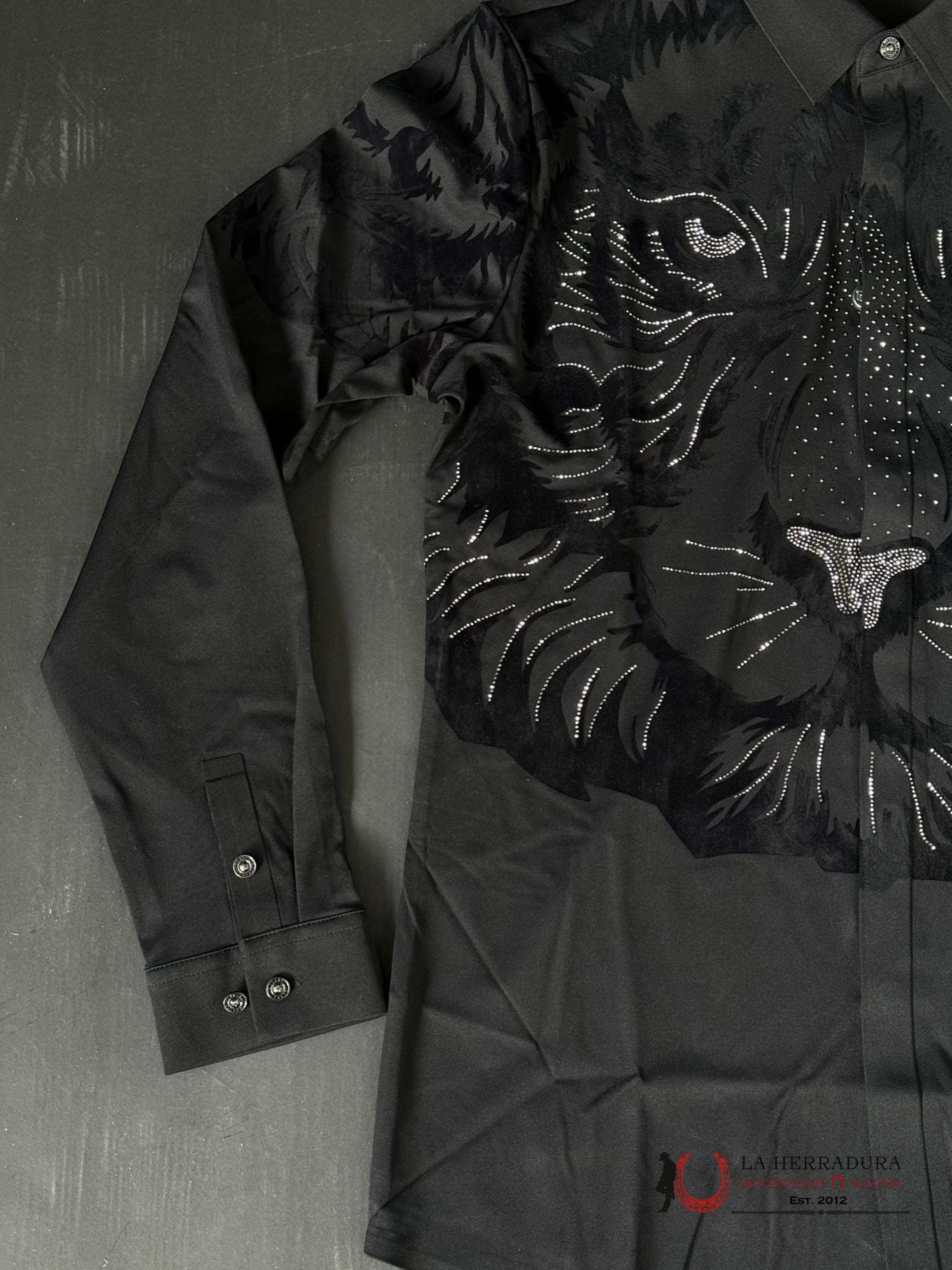Barocco Black Silver Lion Long Sleeve Shirt Ropa Hombres