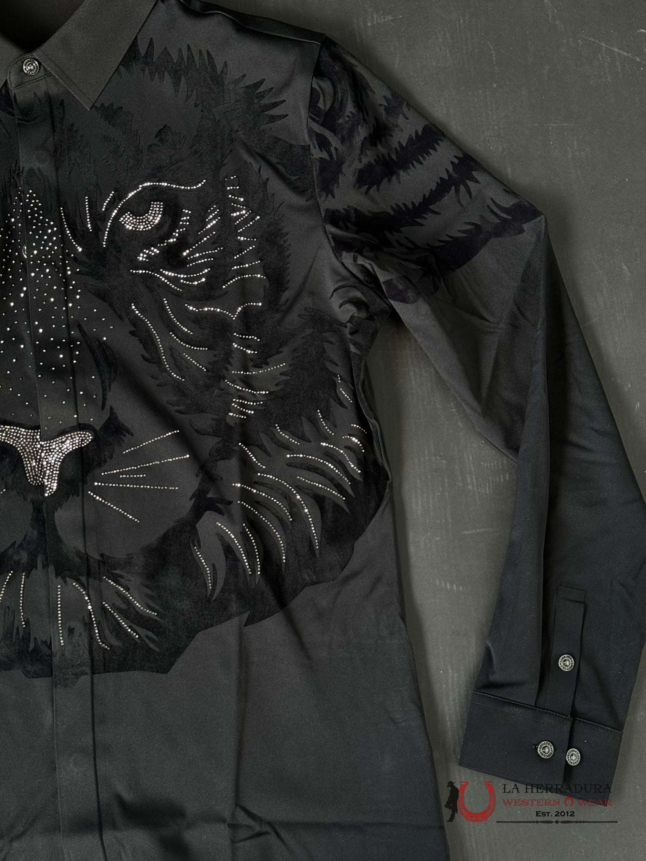 Barocco Black Silver Lion Long Sleeve Shirt Ropa Hombres
