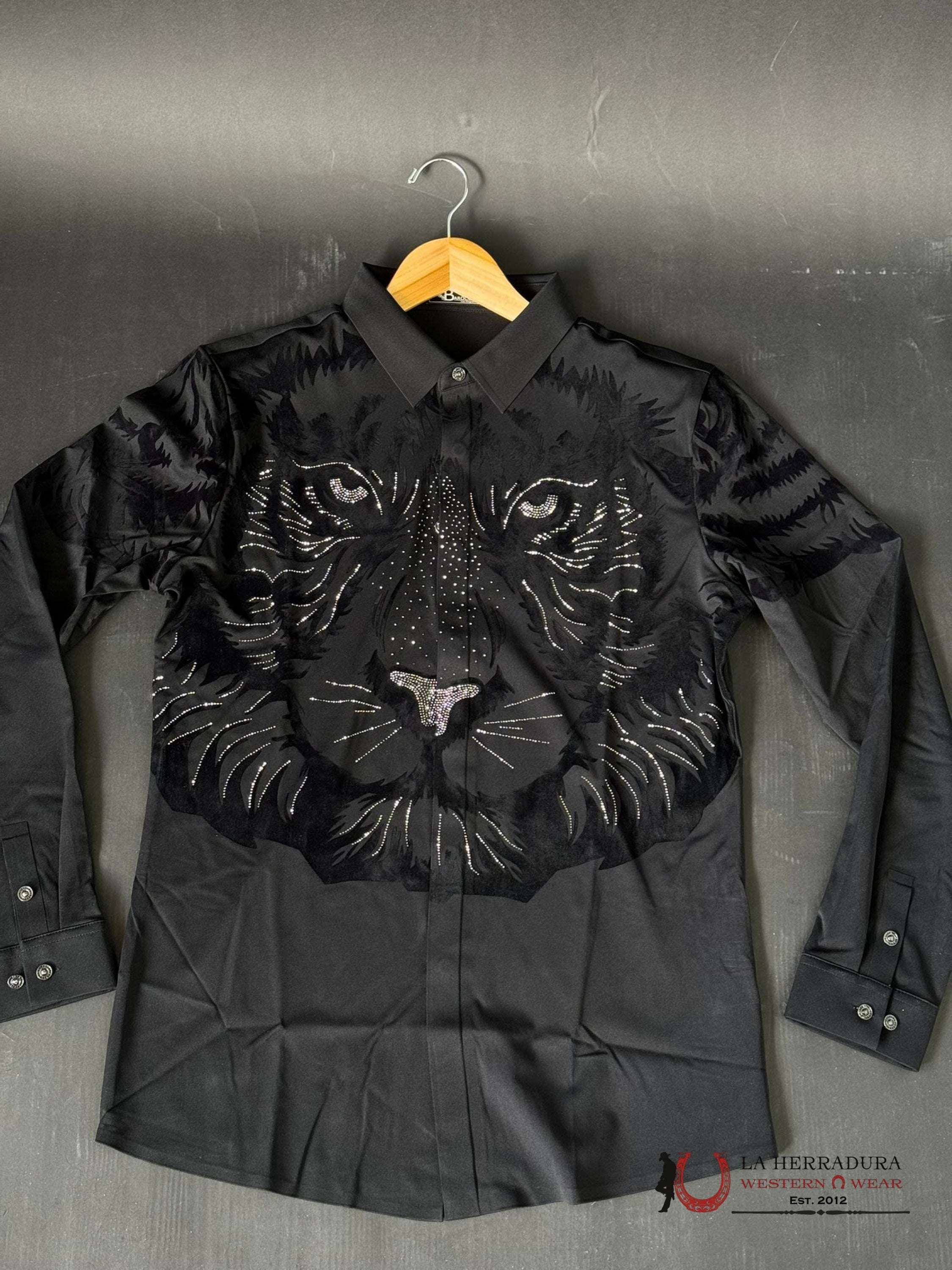 Barocco Black Silver Lion Long Sleeve Shirt Ropa Hombres