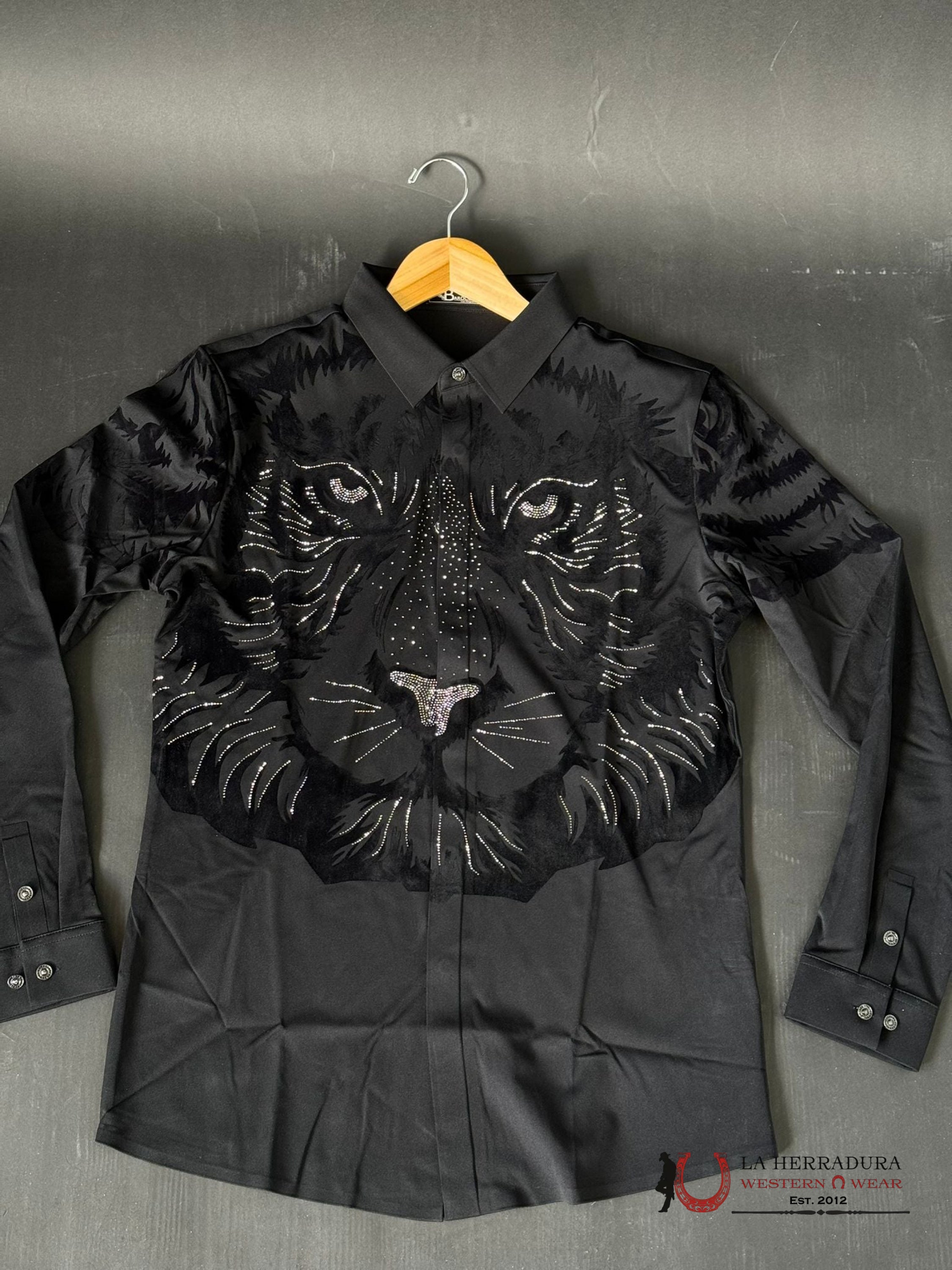 Barocco Black Silver Lion Long Sleeve Shirt Ropa Hombres