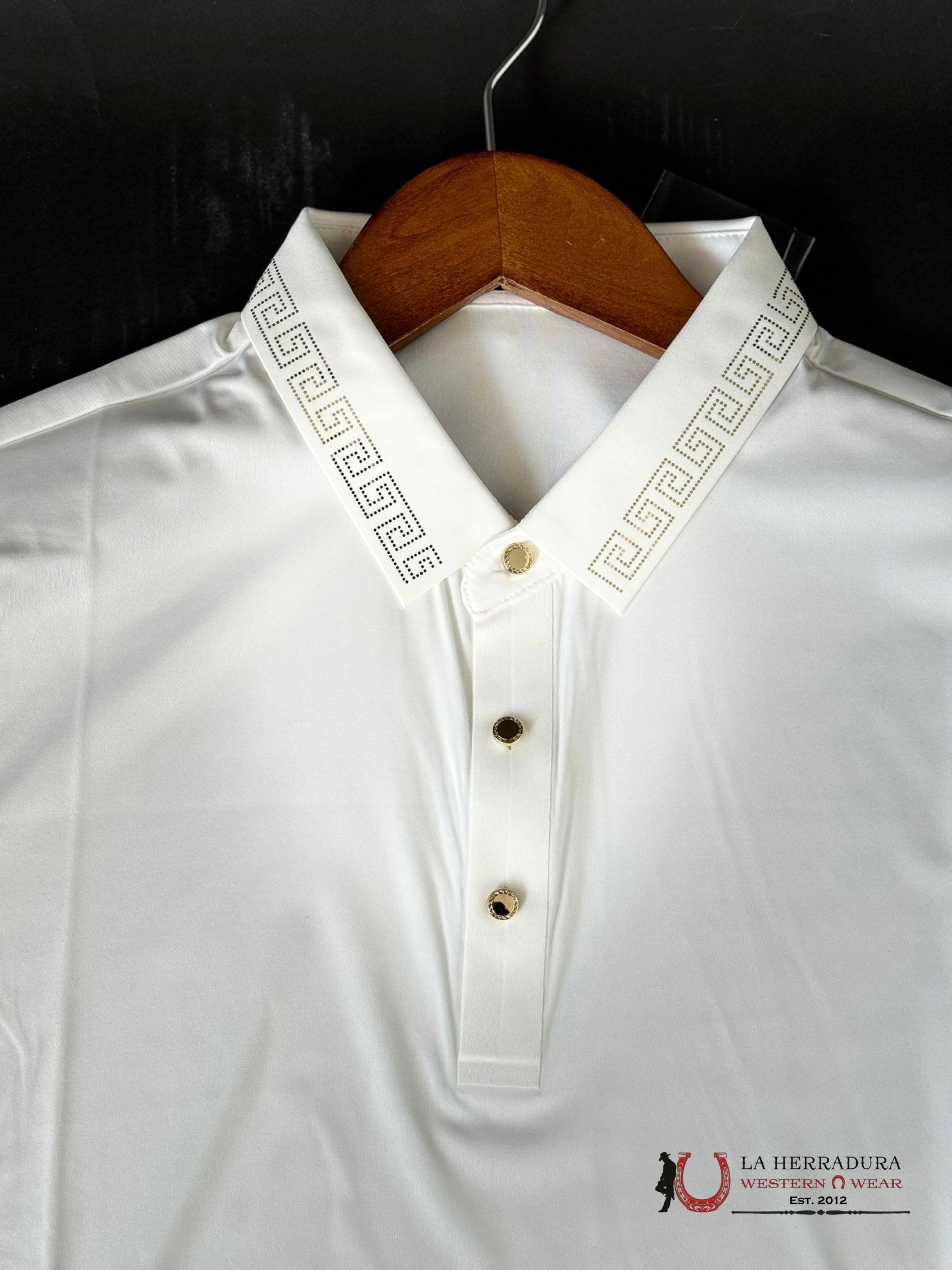 Barocco White Gold Short Sleeve Shirt Ropa Hombres