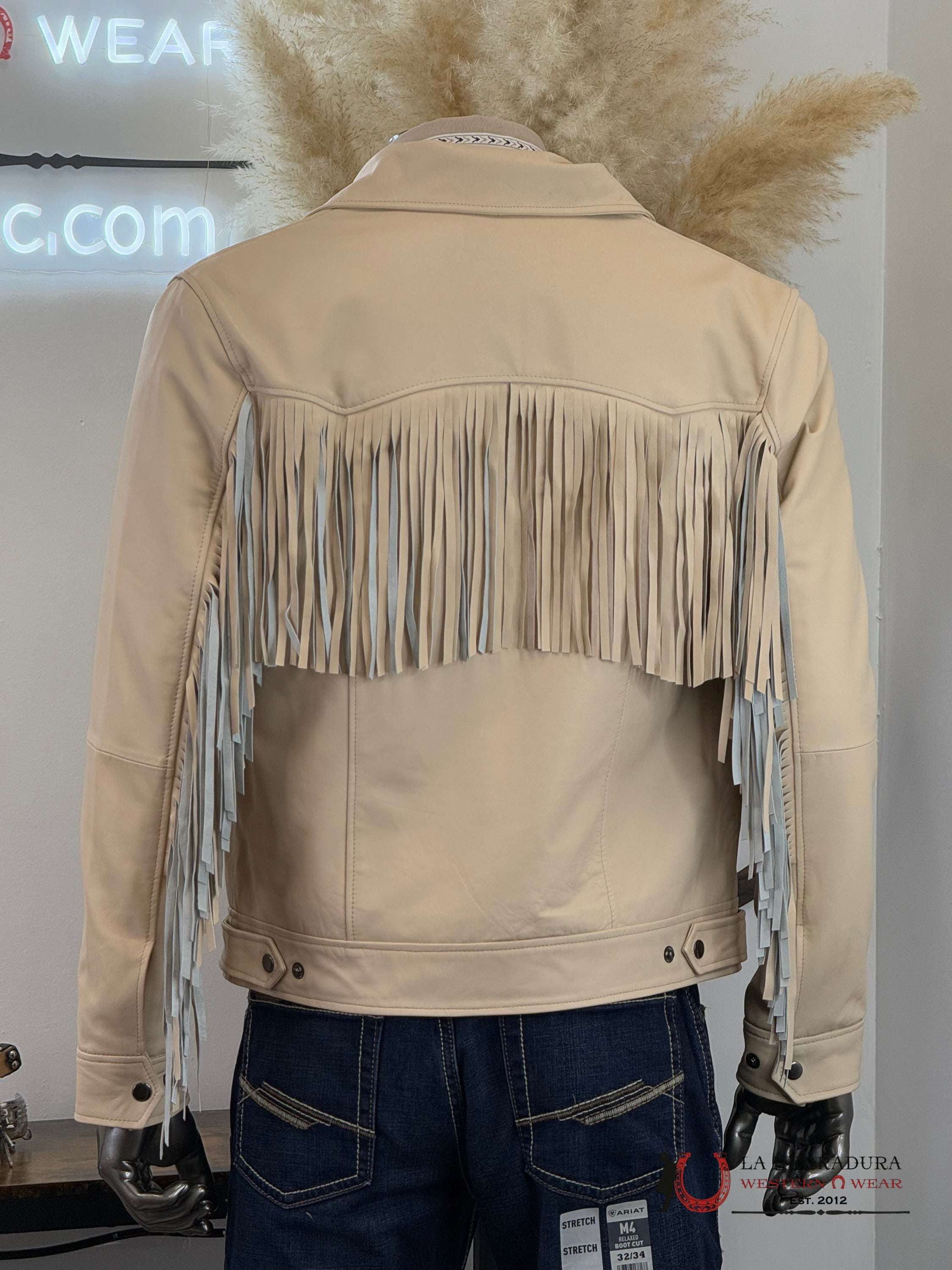 Beige Leather Jacket Ropa Hombres