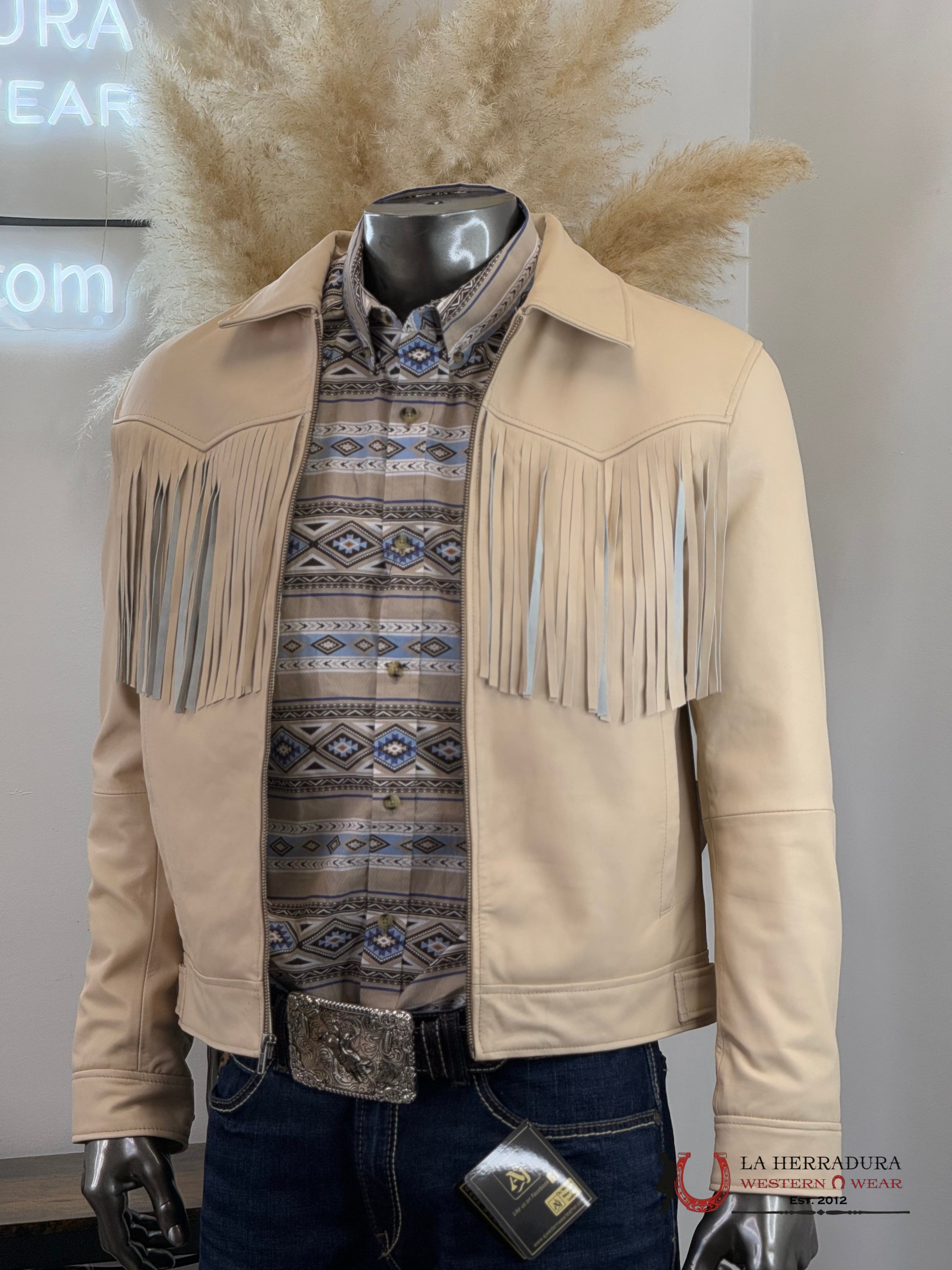 Beige Leather Jacket Ropa Hombres