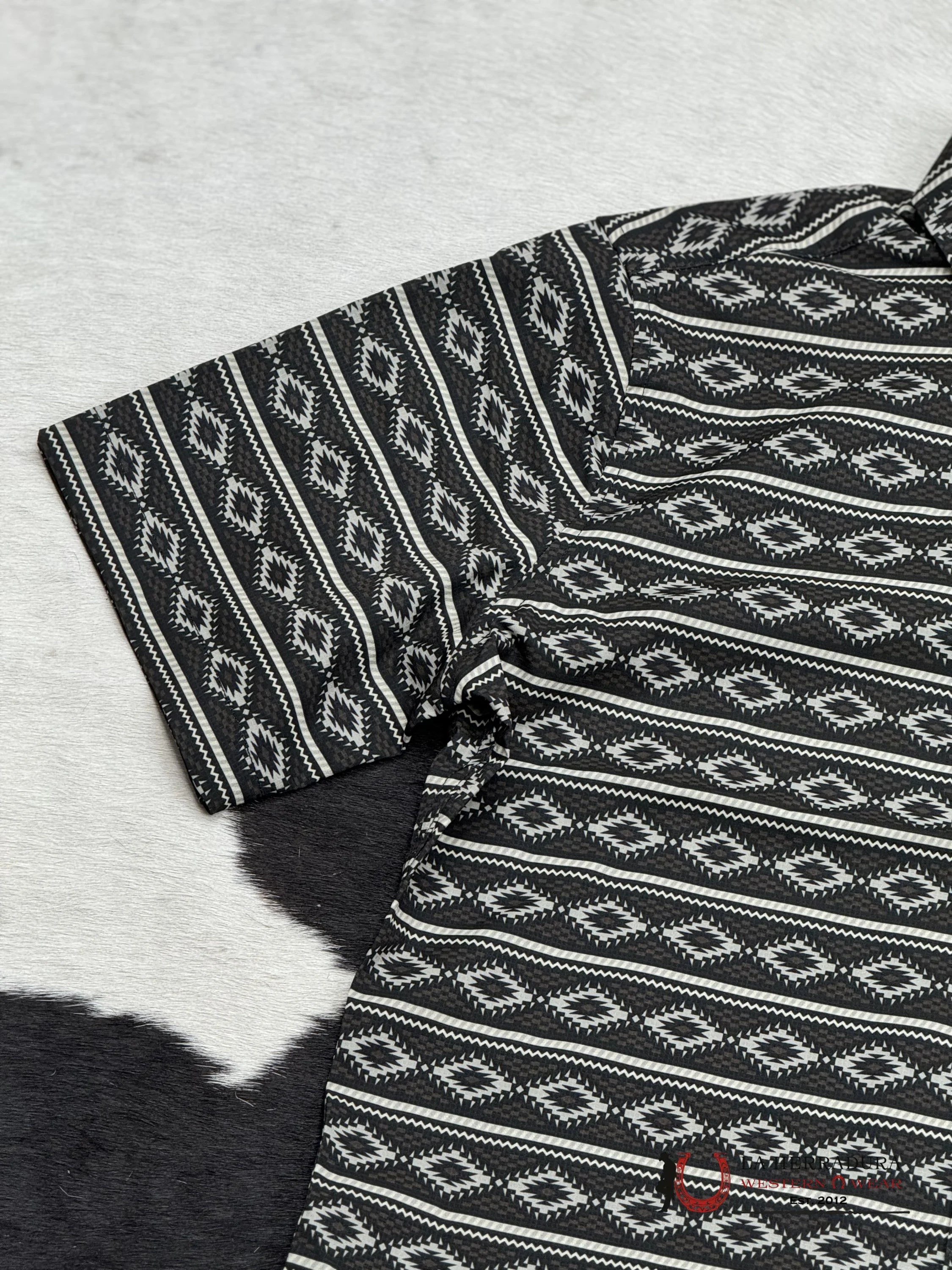 Black Aztec Short Sleeve Shirt Taupe Ropa Hombres