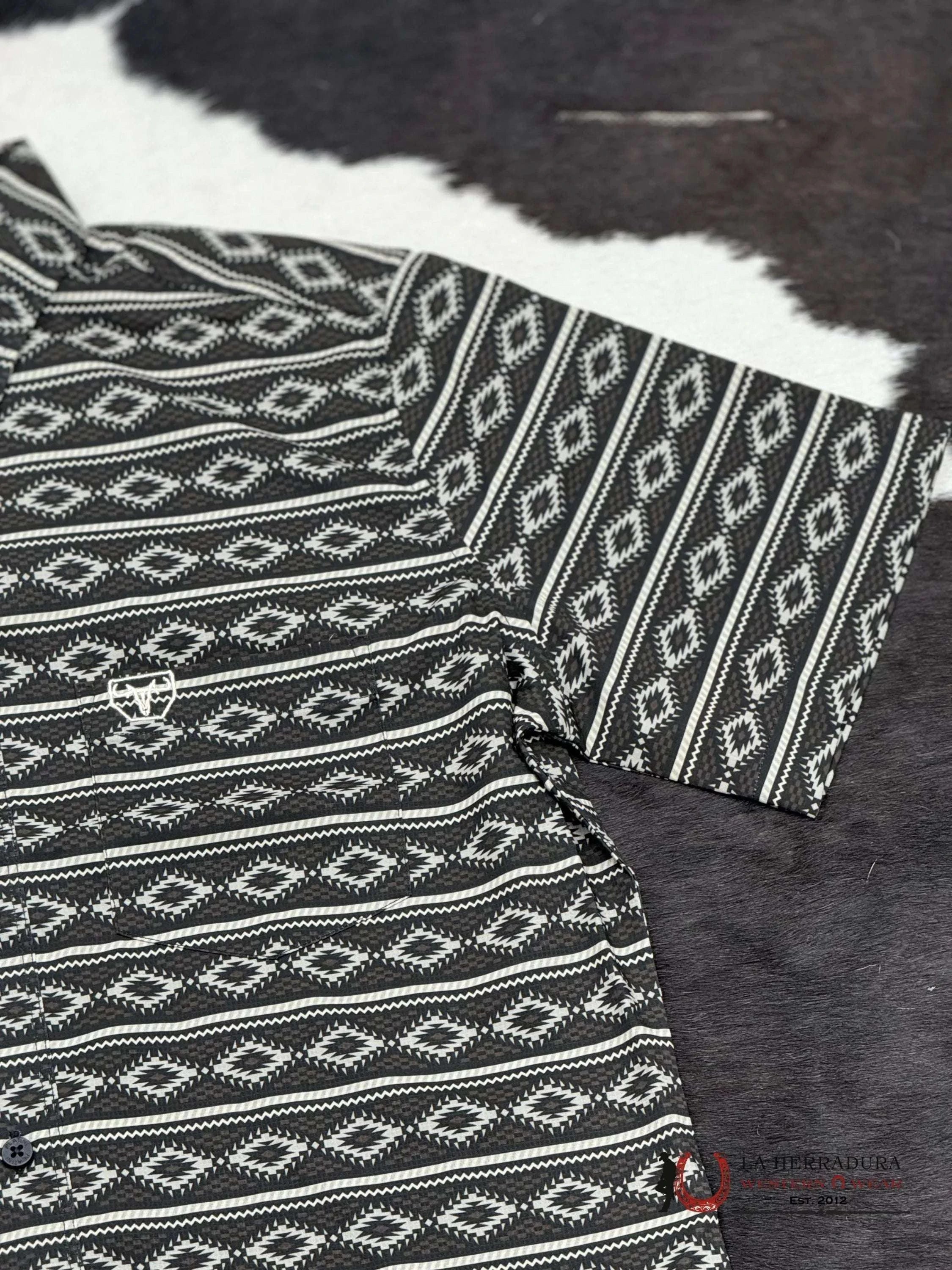 Black Aztec Short Sleeve Shirt Taupe Ropa Hombres