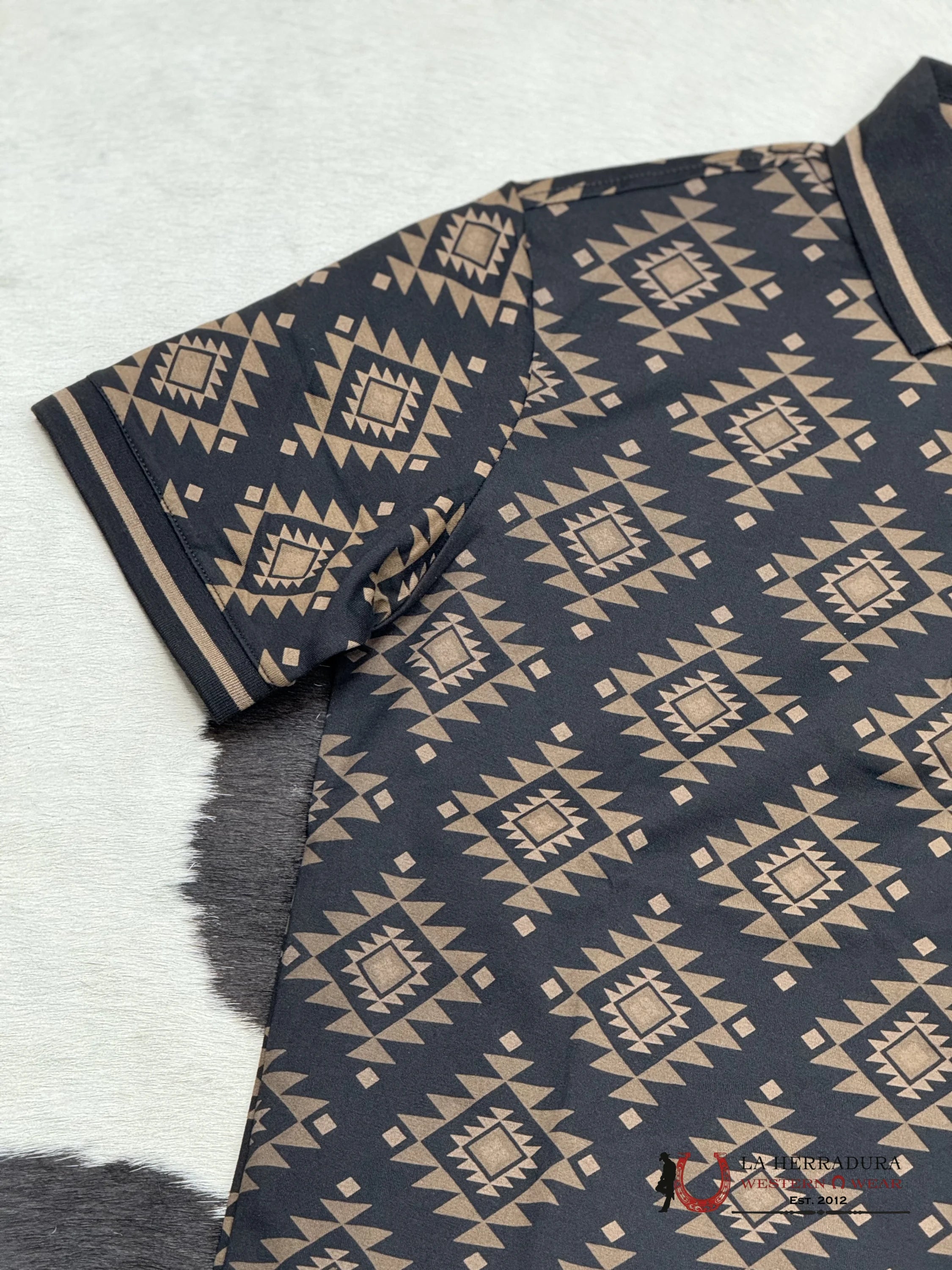 Black / Brown Polo Aztec Short Sleeve Shirt Ropa Hombres