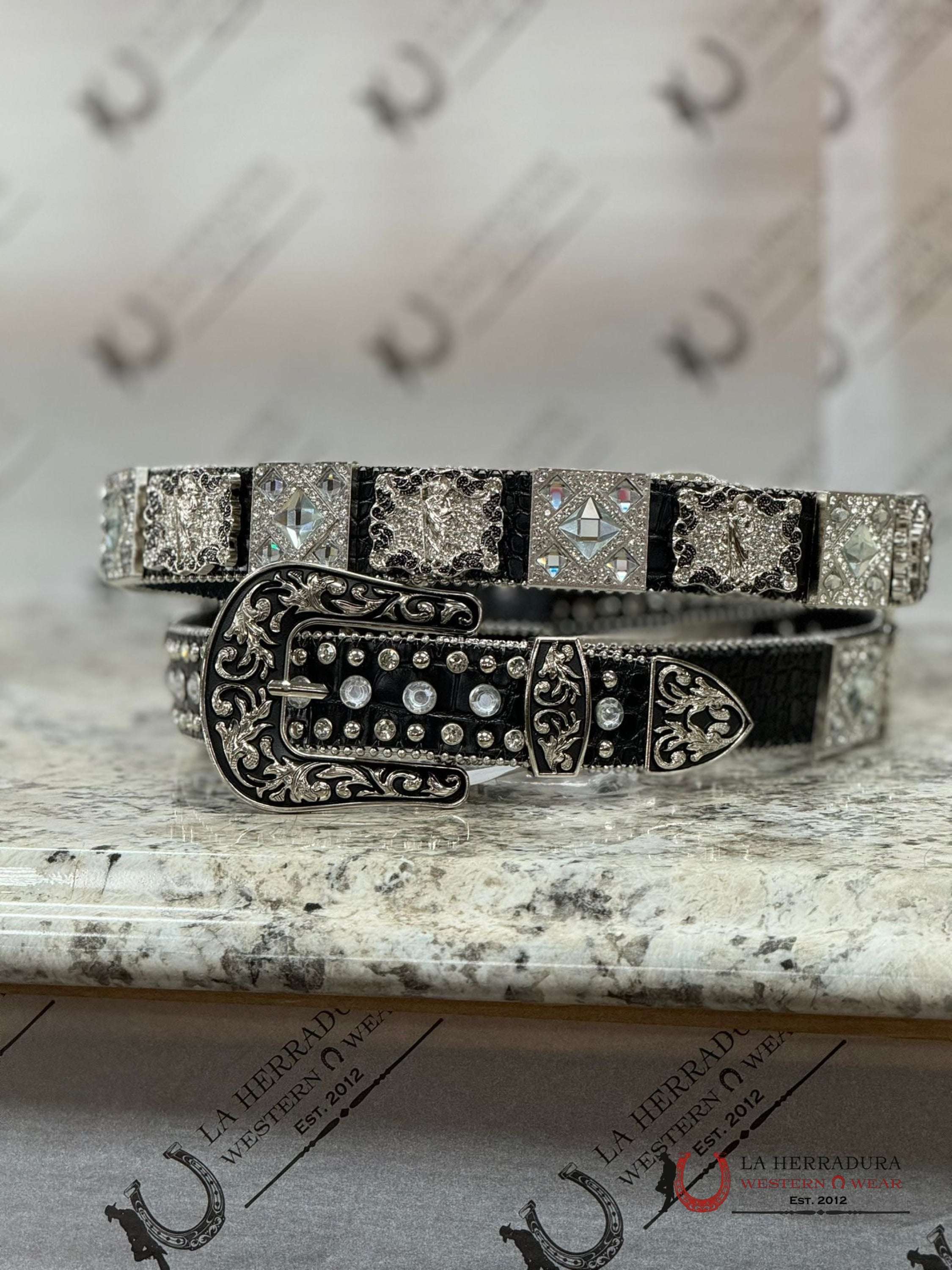 Black Exotic Clear Bling Belt Cinturones Hombres