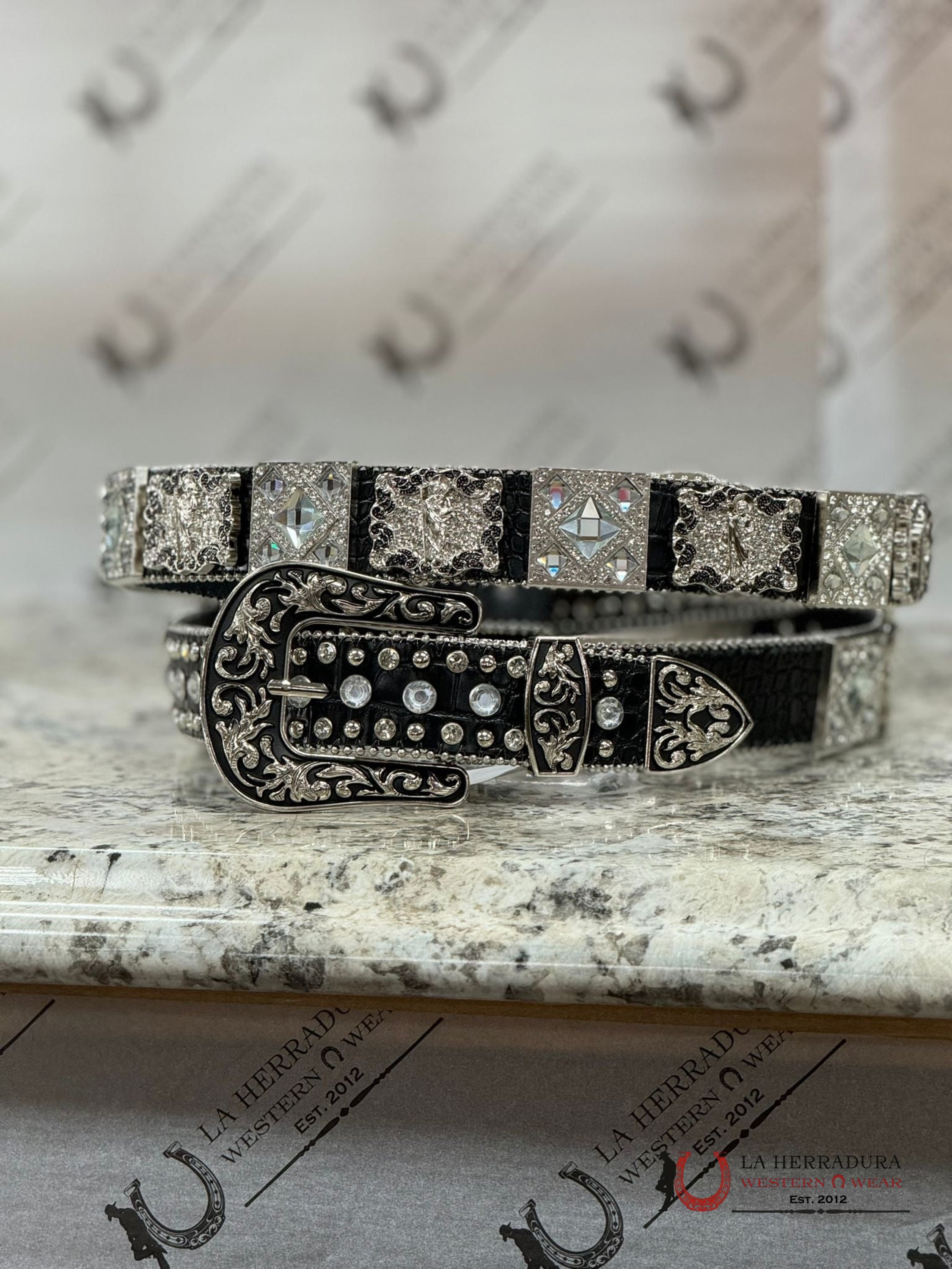 Black Exotic Clear Bling Belt Cinturones Hombres