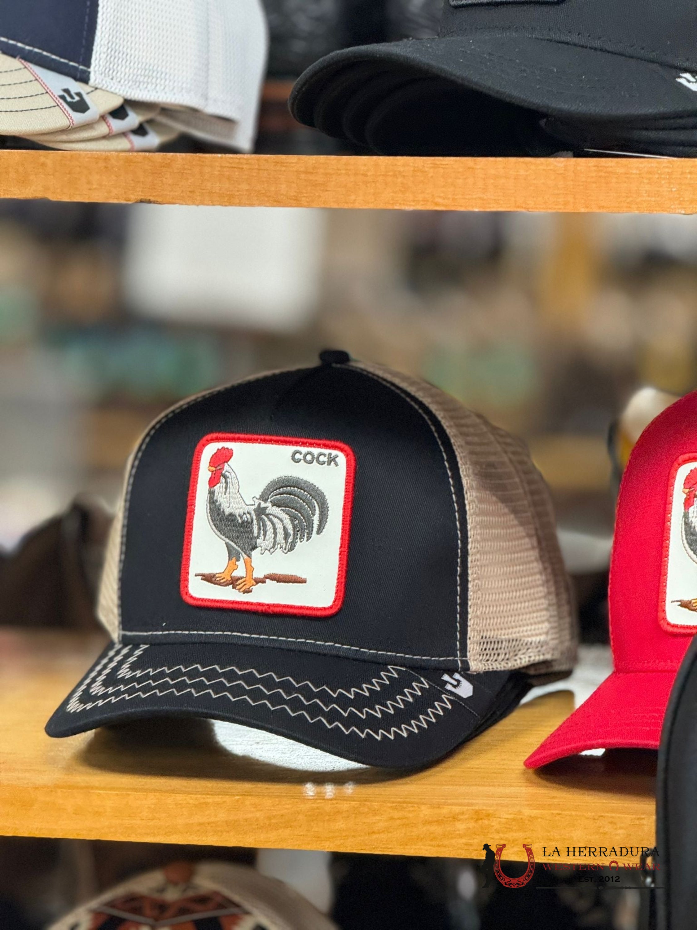 Black Lined Cock Patch Cap Caps Mens Gorras Hombres