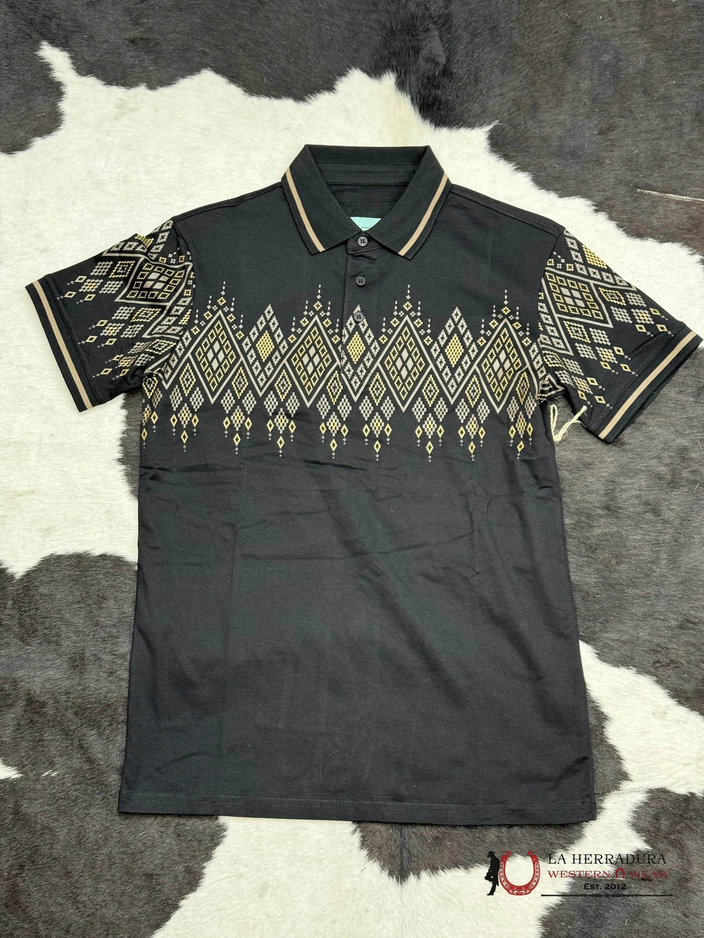Black Polo Aztec Short Sleeve Shirt Yellow Ropa Hombres