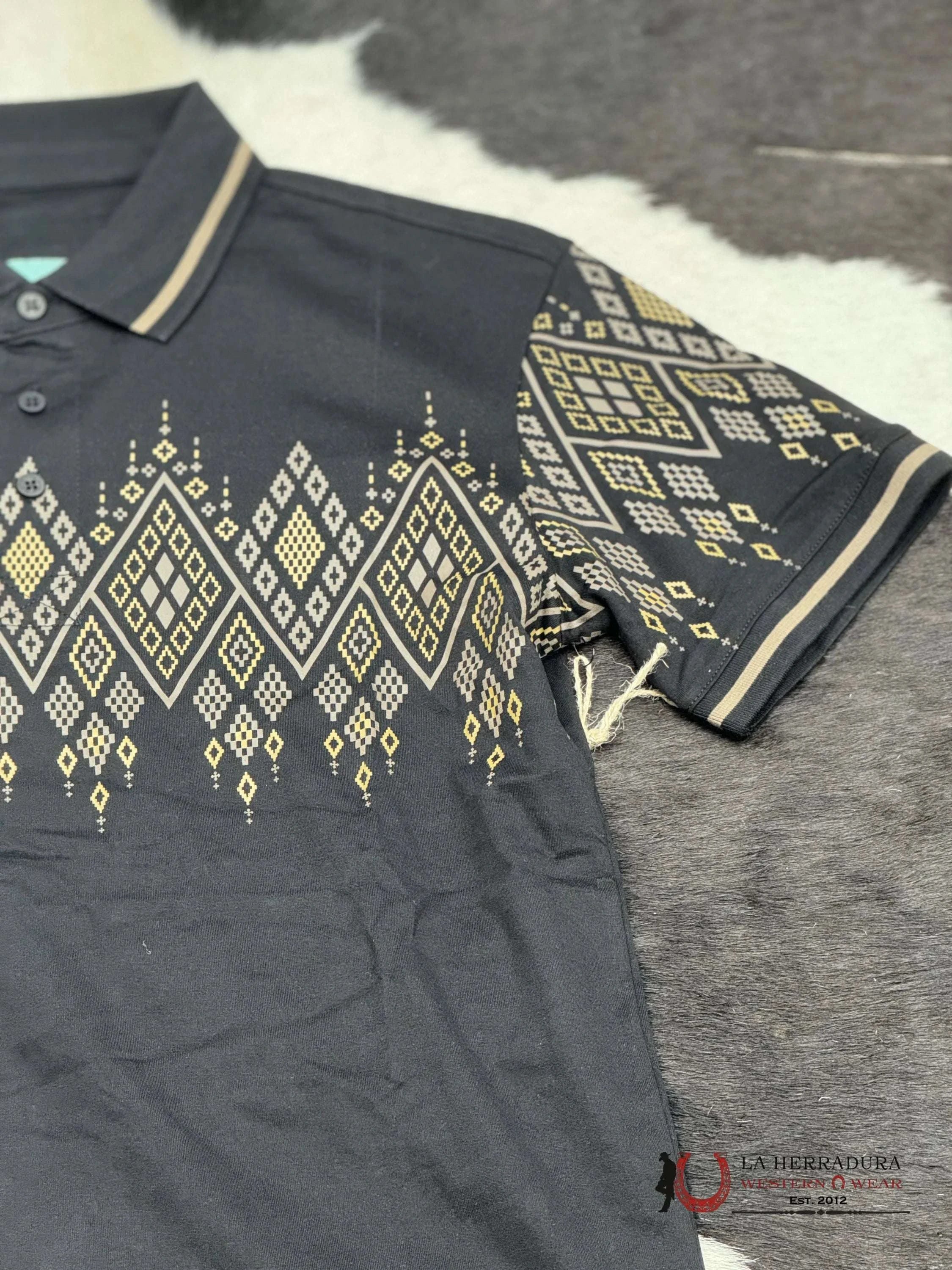 Black Polo Aztec Short Sleeve Shirt Yellow Ropa Hombres