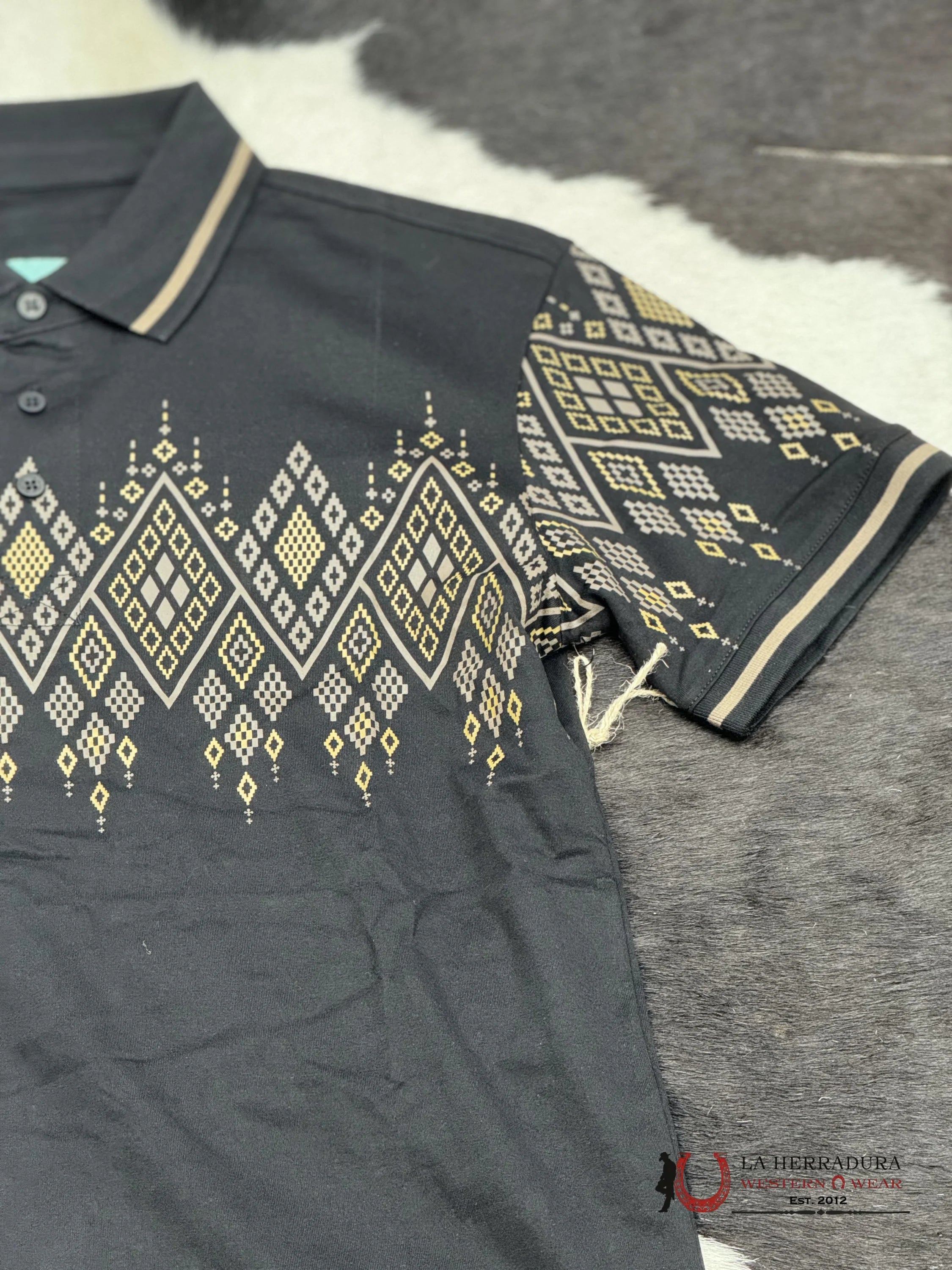 Black Polo Aztec Short Sleeve Shirt Yellow Ropa Hombres