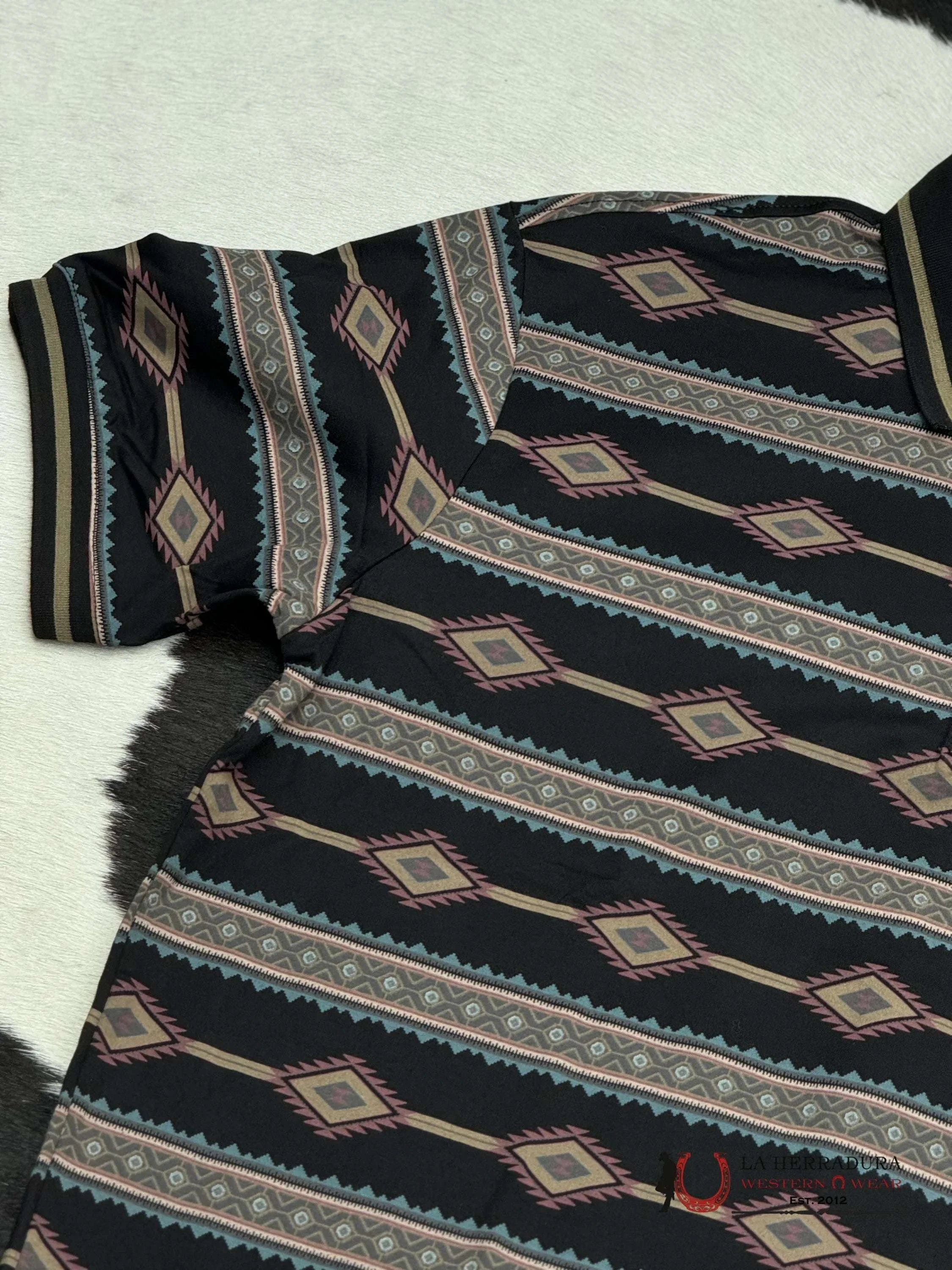 Black Red Polo Aztec Short Sleeve Shirt Vino Ropa Hombres