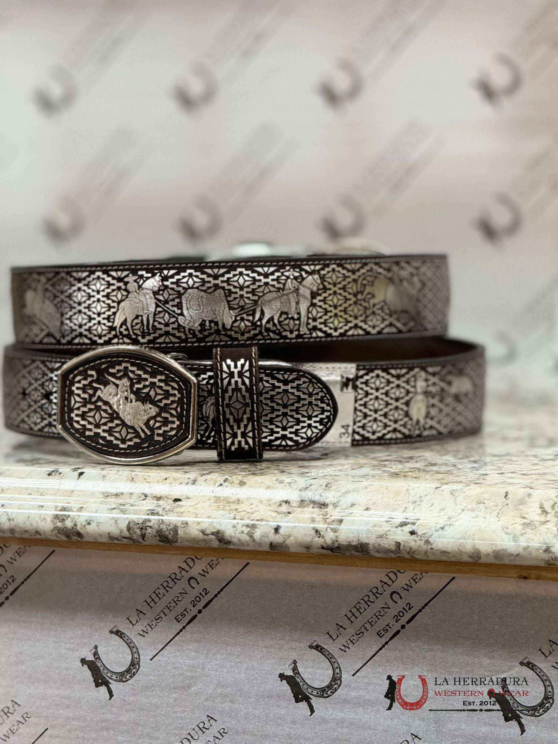 Black & Silver Bull Rider 2 In Belt Cinturones Hombres