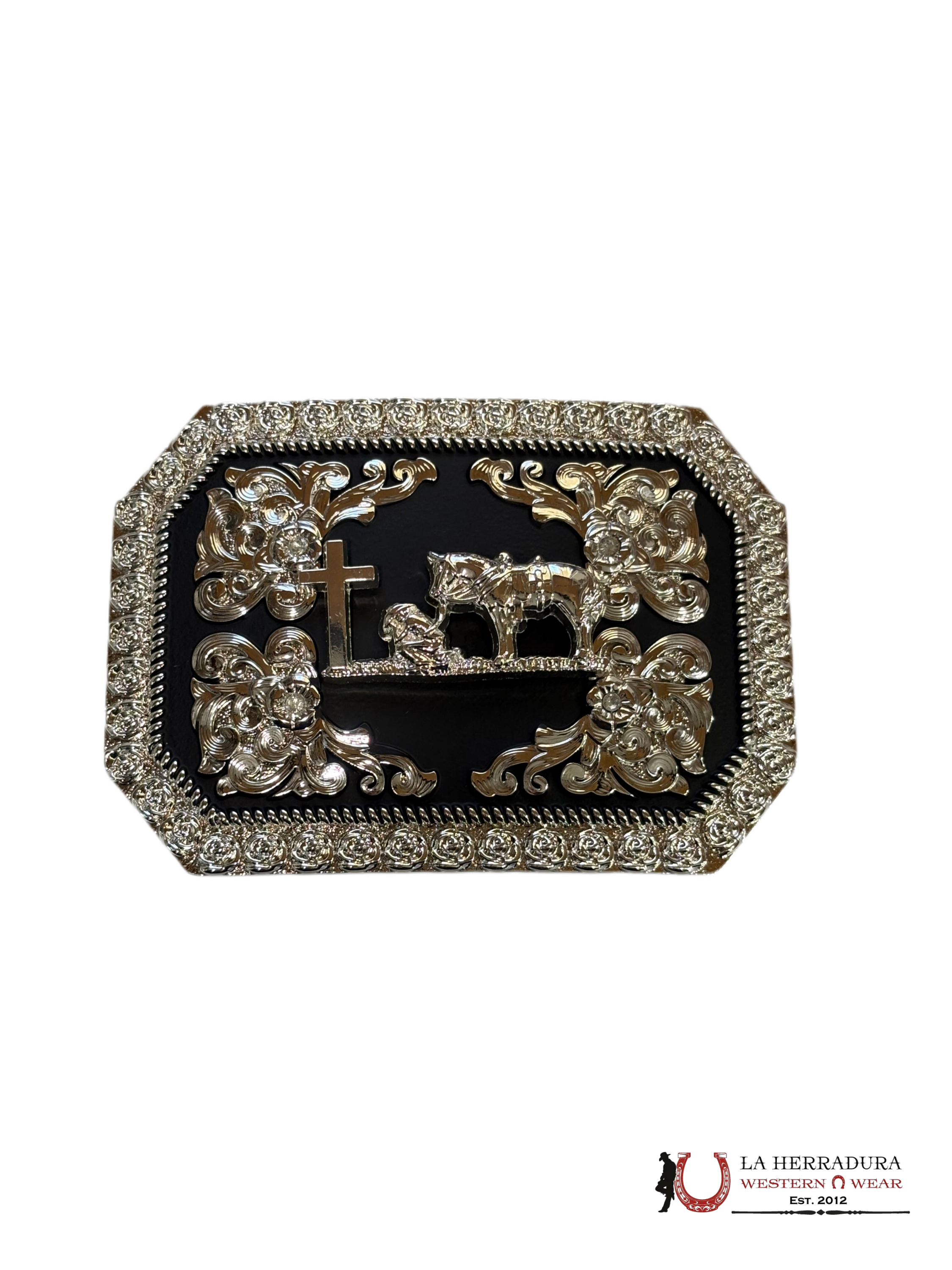 BLACK & SILVER JINETE SQUARE BUCKLE ACCESORIOS