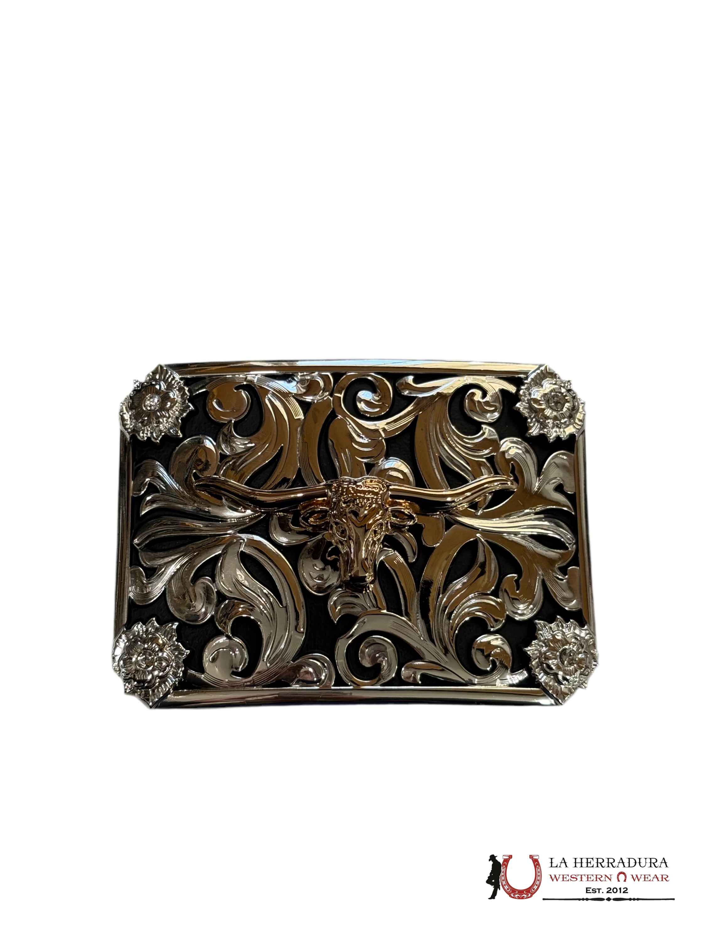 BLACK & SILVER LONG HORN SQUARE BUCKLE ACCESORIOS