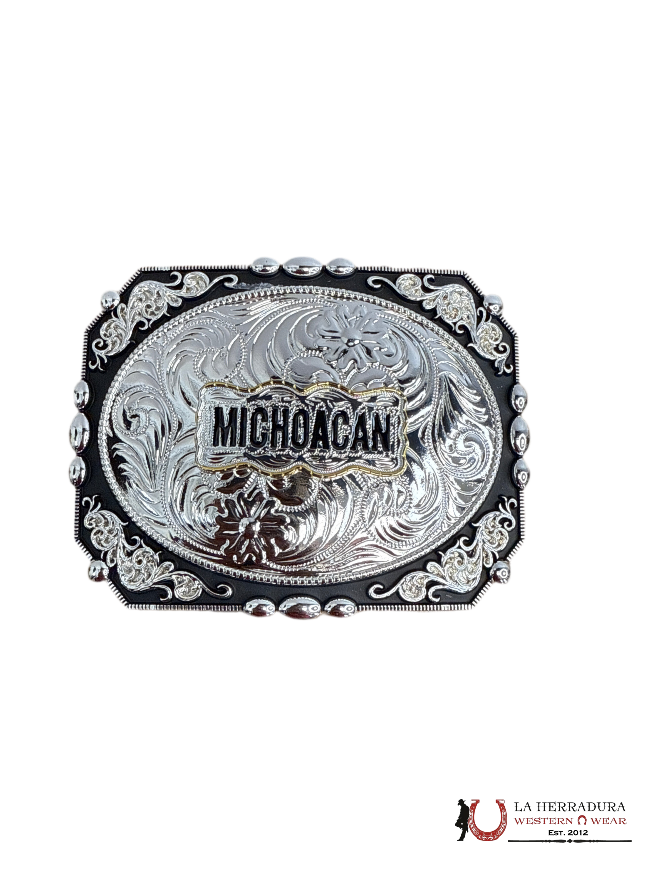 BLACK & SILVER MICHOACAN STATE BUCKLE 13 ACCESORIOS