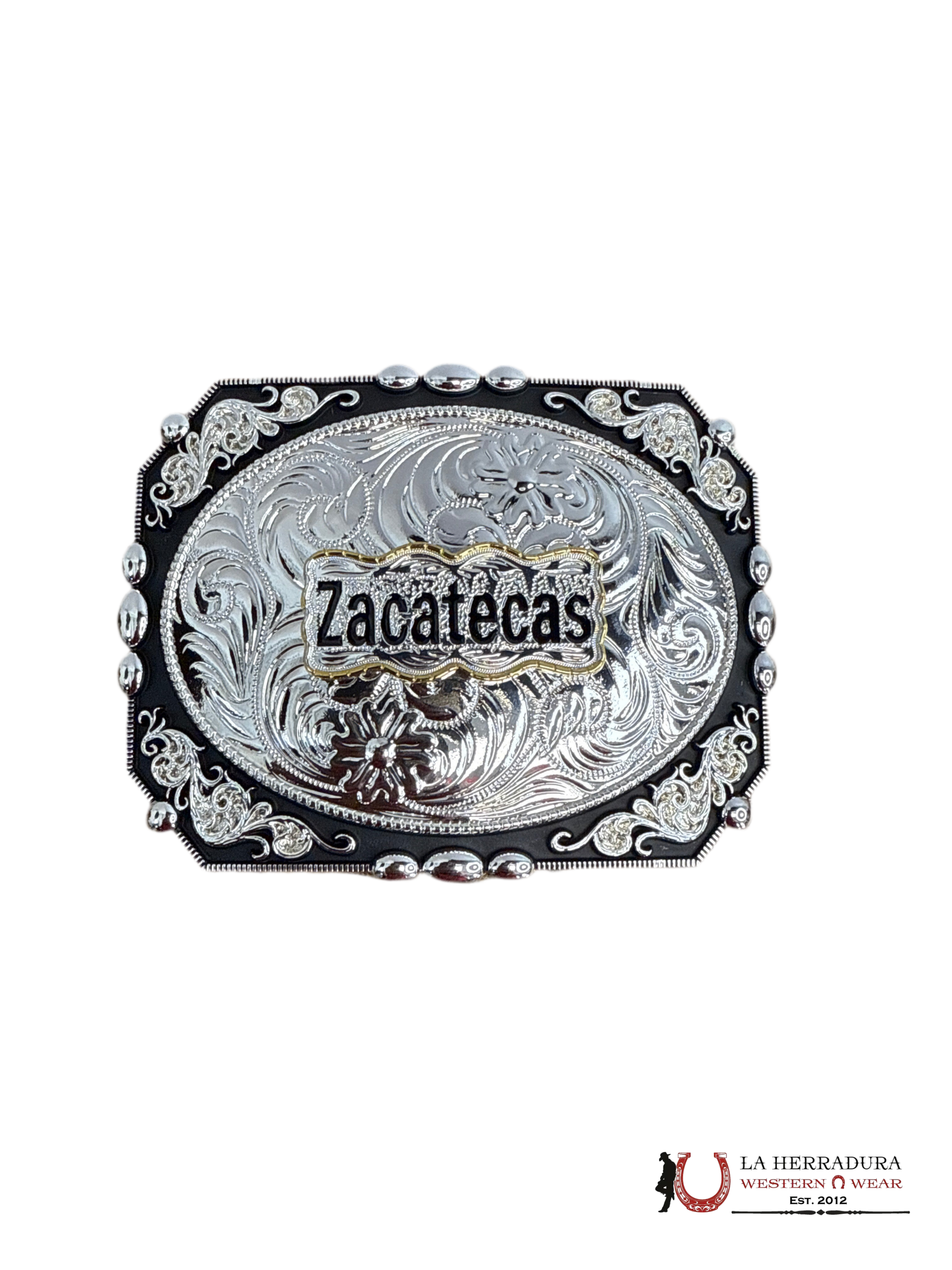 BLACK & SILVER ZACATECAS STATE SEMI SQUARE BUCKLE 17 ACCESORIOS