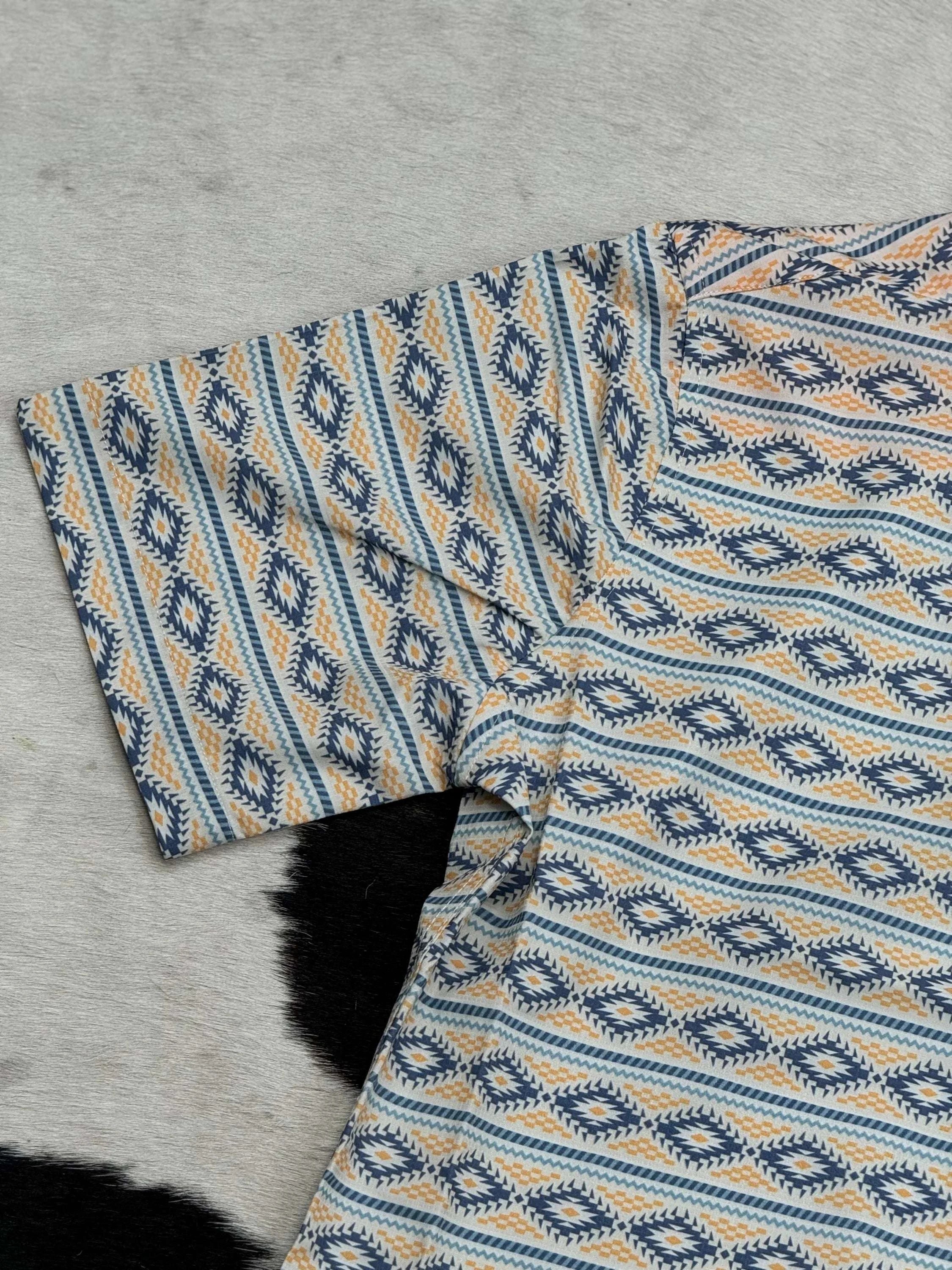 Blue Aztec Short Sleeve Shirt Teal Ropa Hombres
