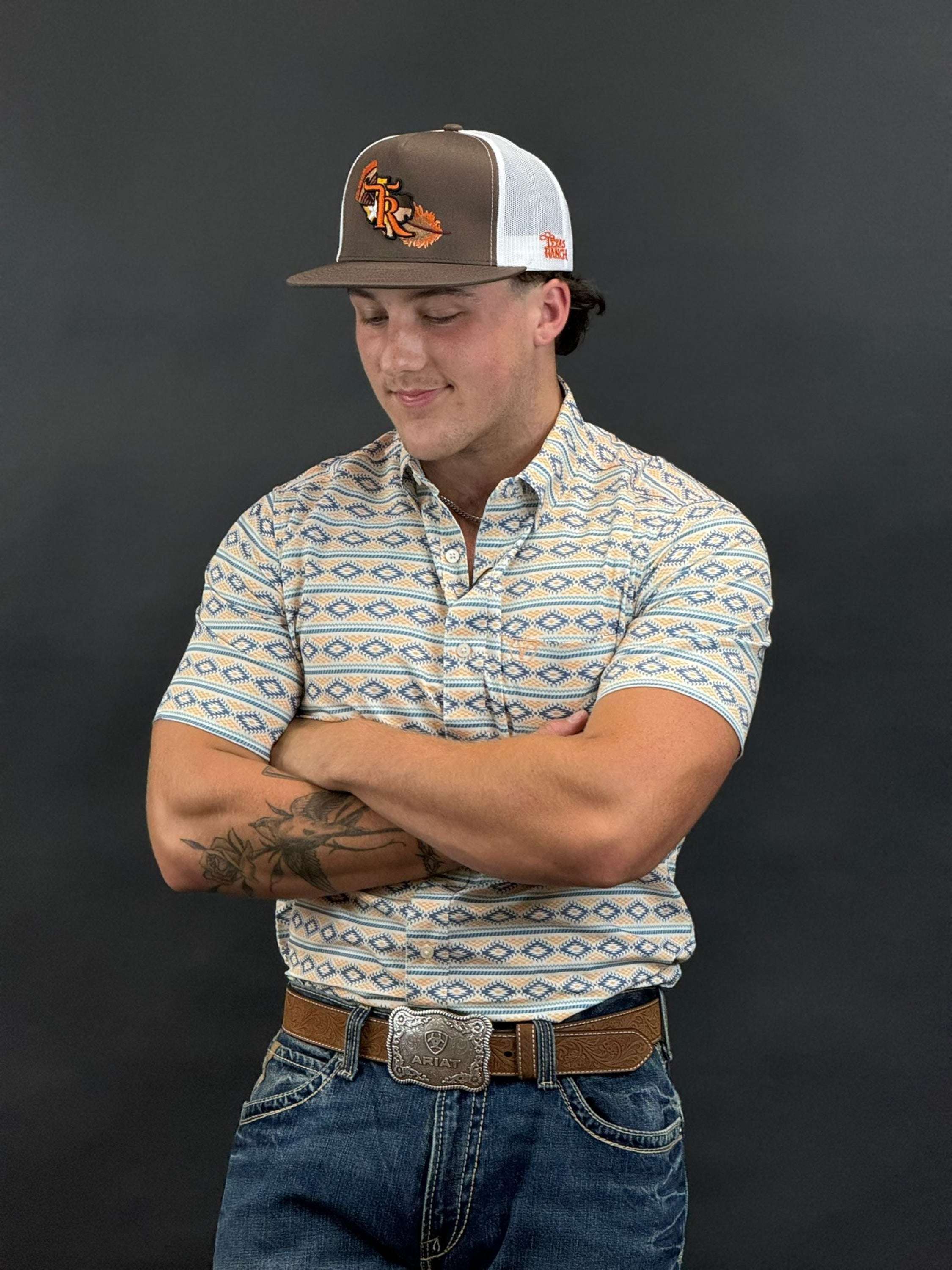 Blue Aztec Short Sleeve Shirt Teal Ropa Hombres