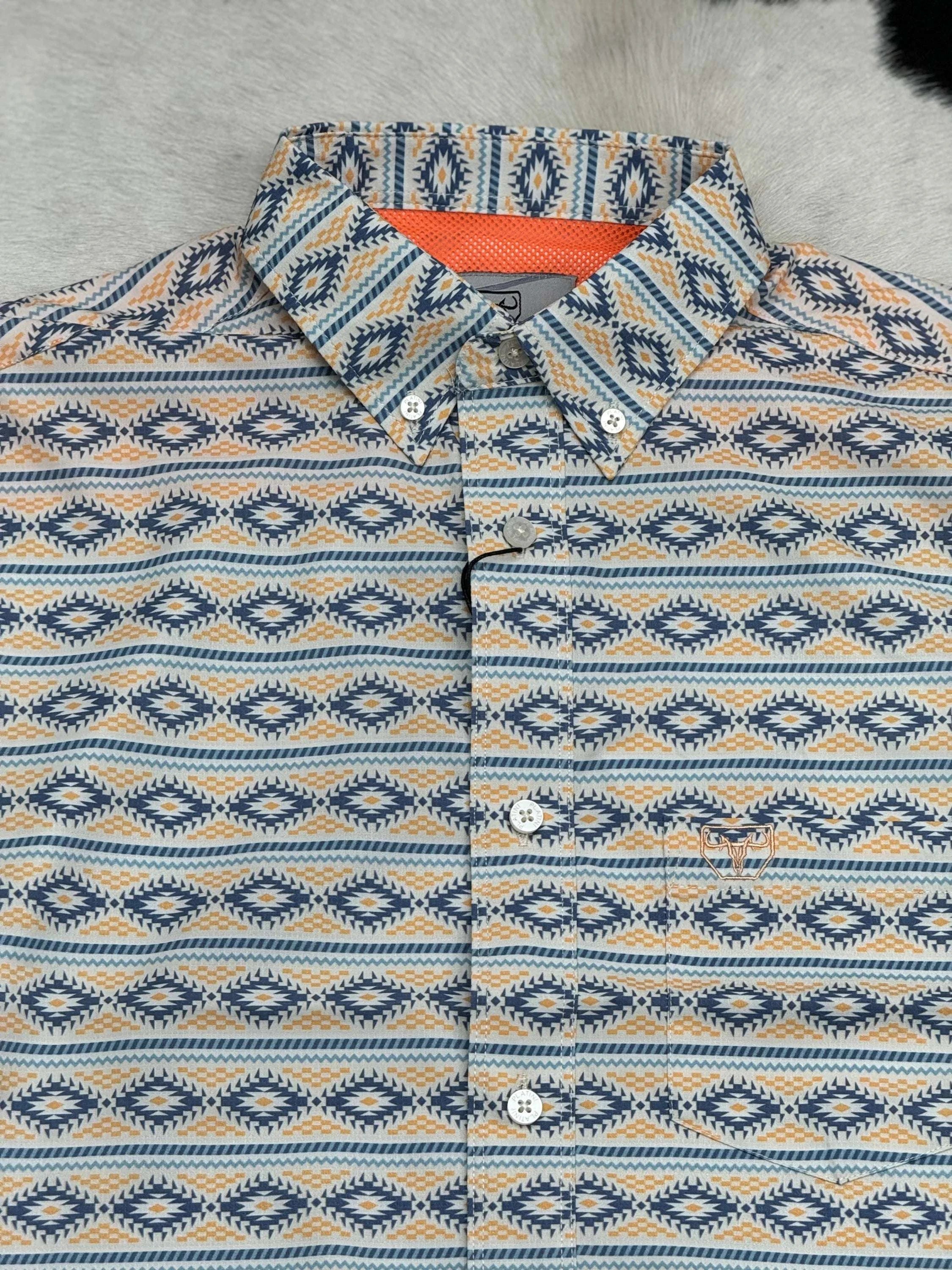Blue Aztec Short Sleeve Shirt Teal Ropa Hombres
