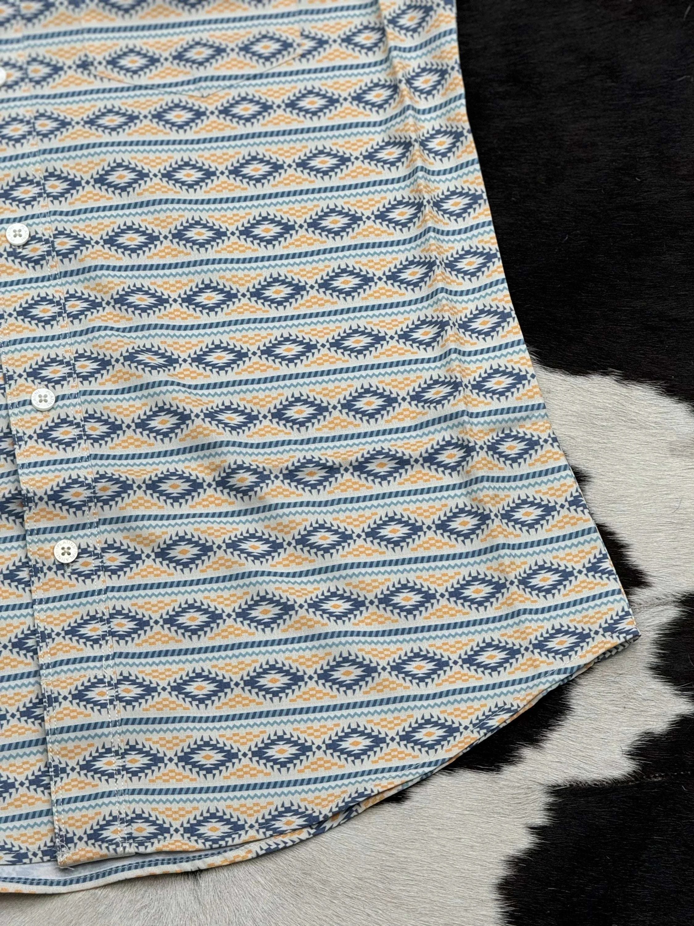 Blue Aztec Short Sleeve Shirt Teal Ropa Hombres