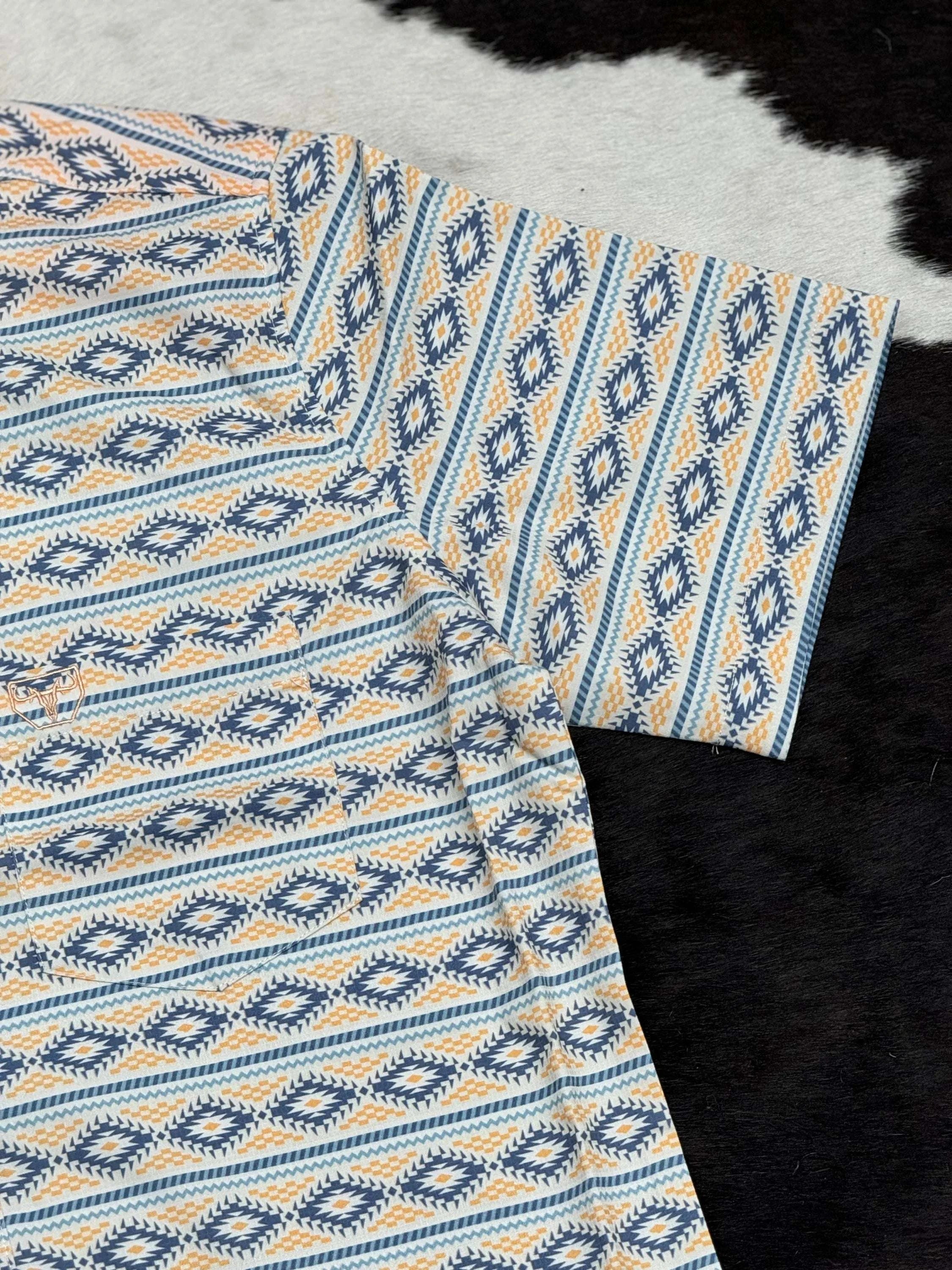 Blue Aztec Short Sleeve Shirt Teal Ropa Hombres