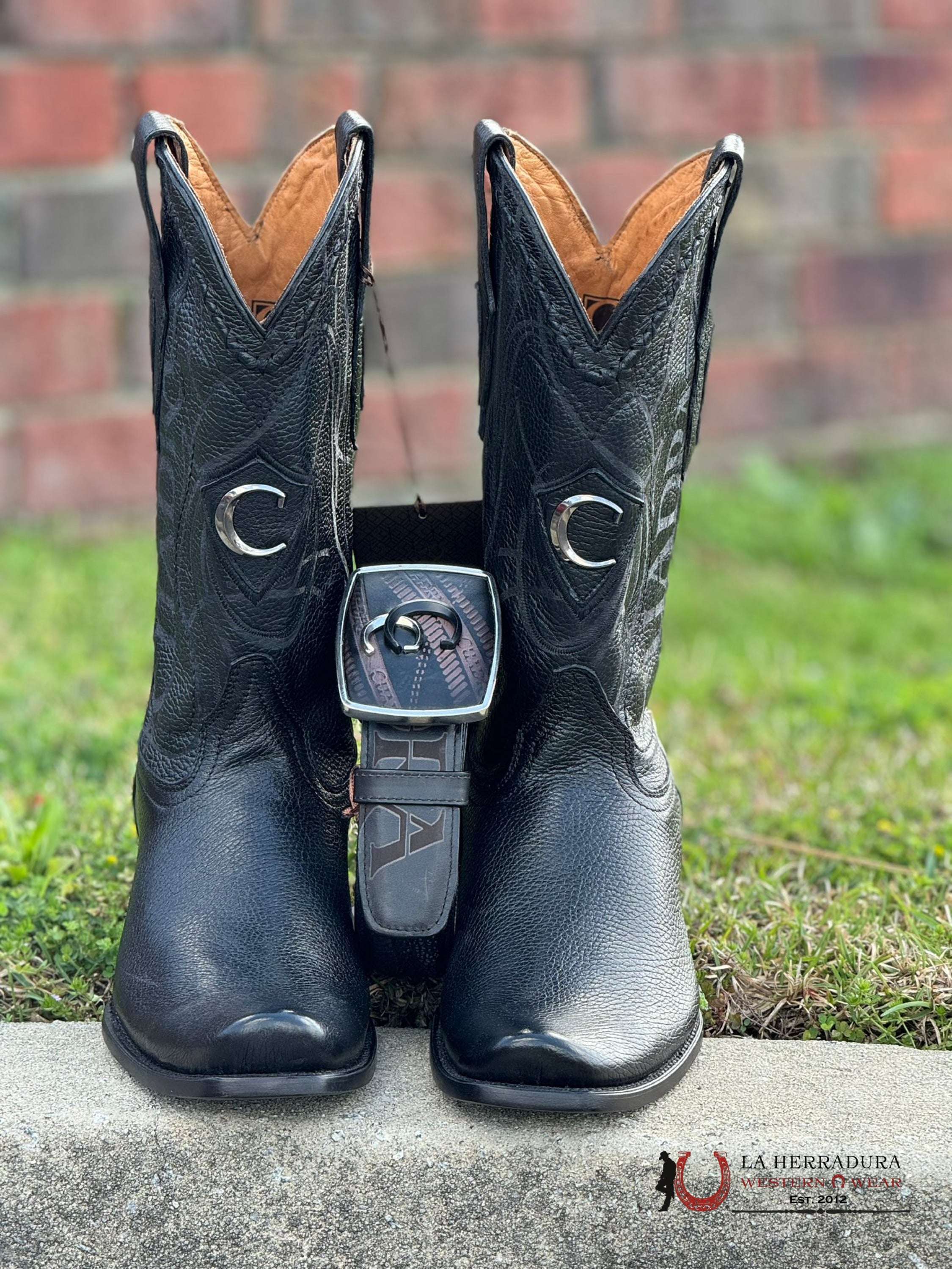 Boots Cuadra Deer Laser / Venado Italiano Punta Semi Cuadrada Black Botas Hombres