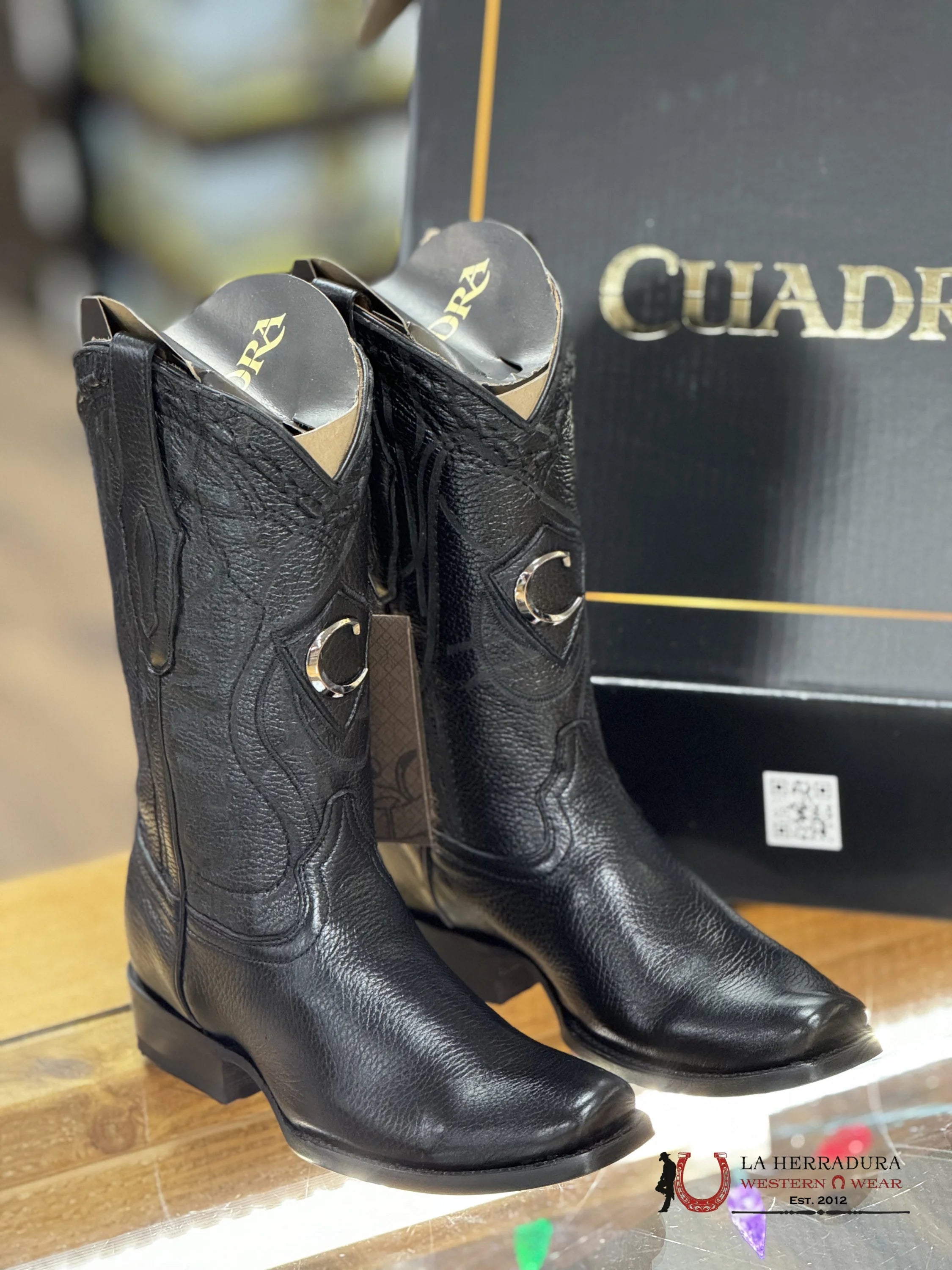 Boots Cuadra Deer Laser / Venado Italiano Punta Semi Cuadrada Black Botas Hombres