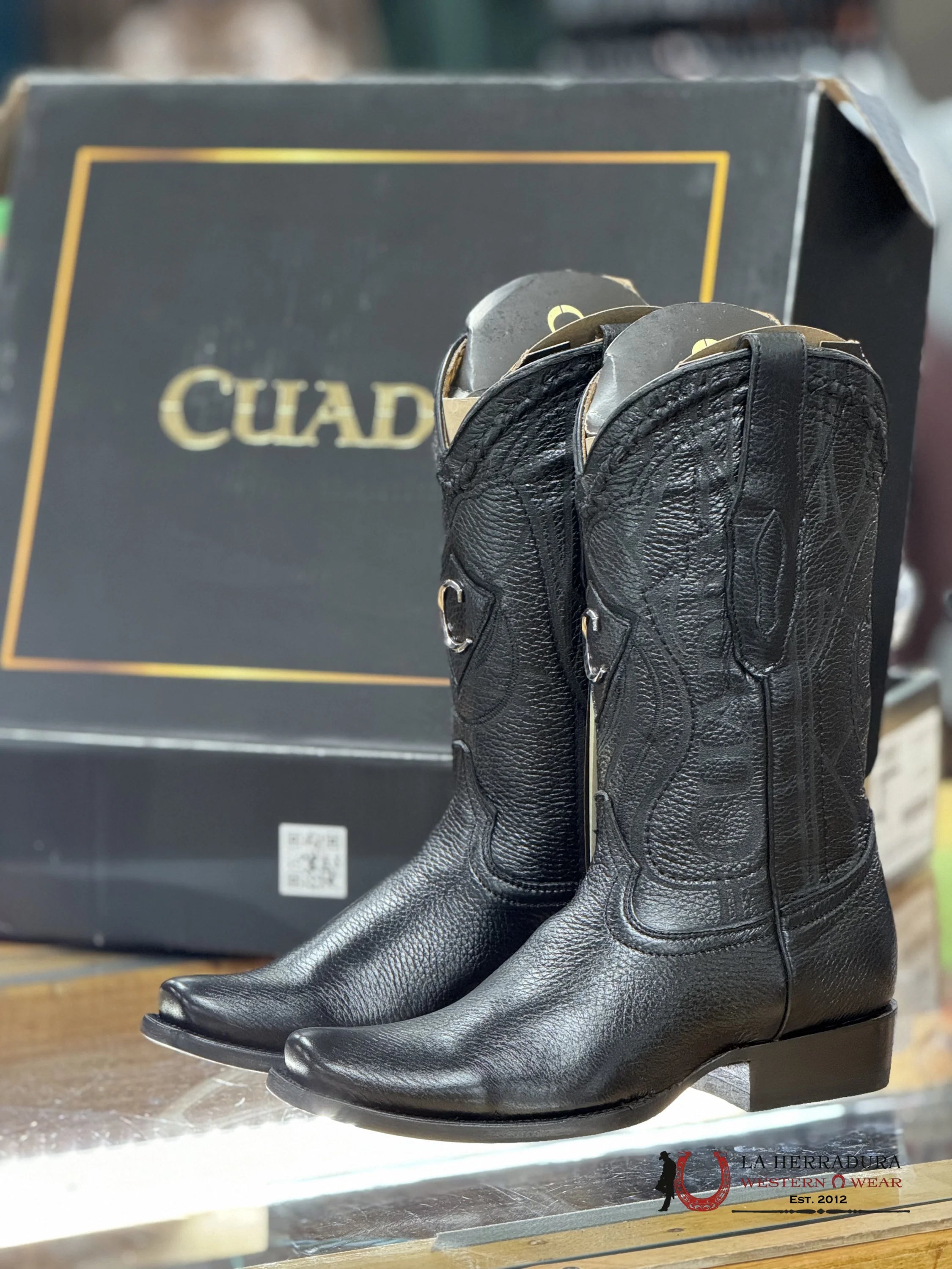 Boots Cuadra Deer Laser / Venado Italiano Punta Semi Cuadrada Black Botas Hombres
