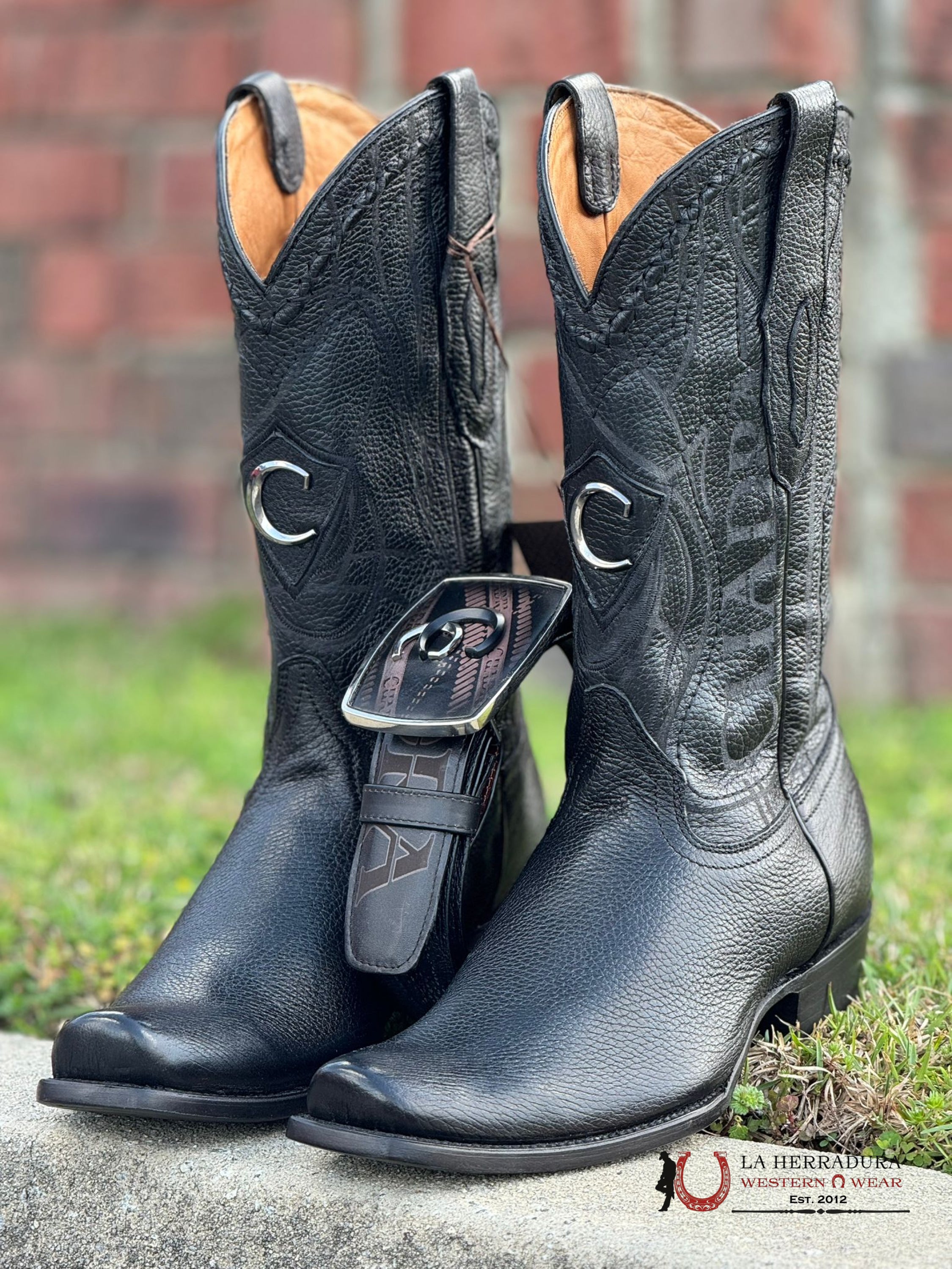 Boots Cuadra Deer Laser / Venado Italiano Punta Semi Cuadrada Black Botas Hombres