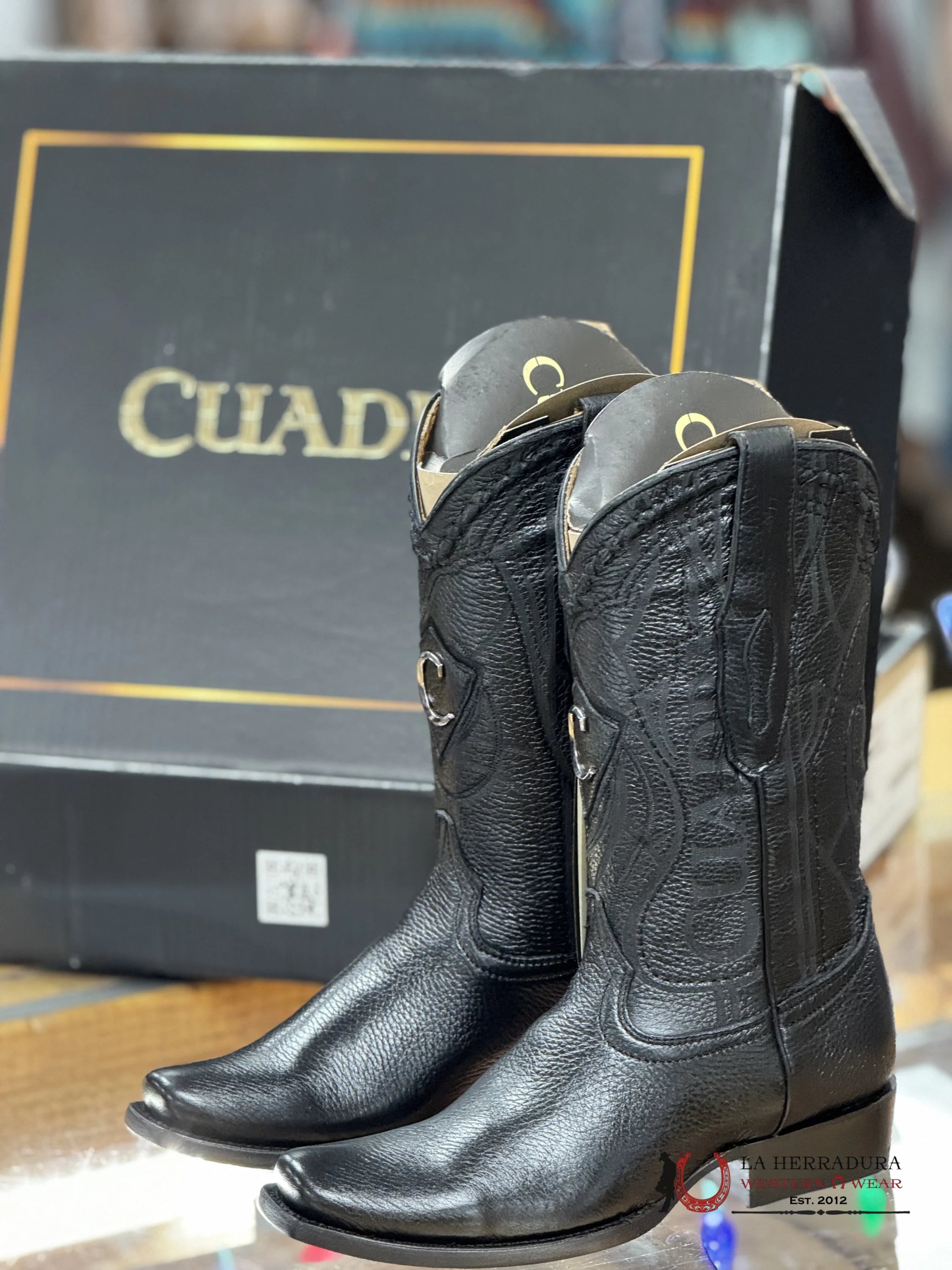 Boots Cuadra Deer Laser / Venado Italiano Punta Semi Cuadrada Black Botas Hombres