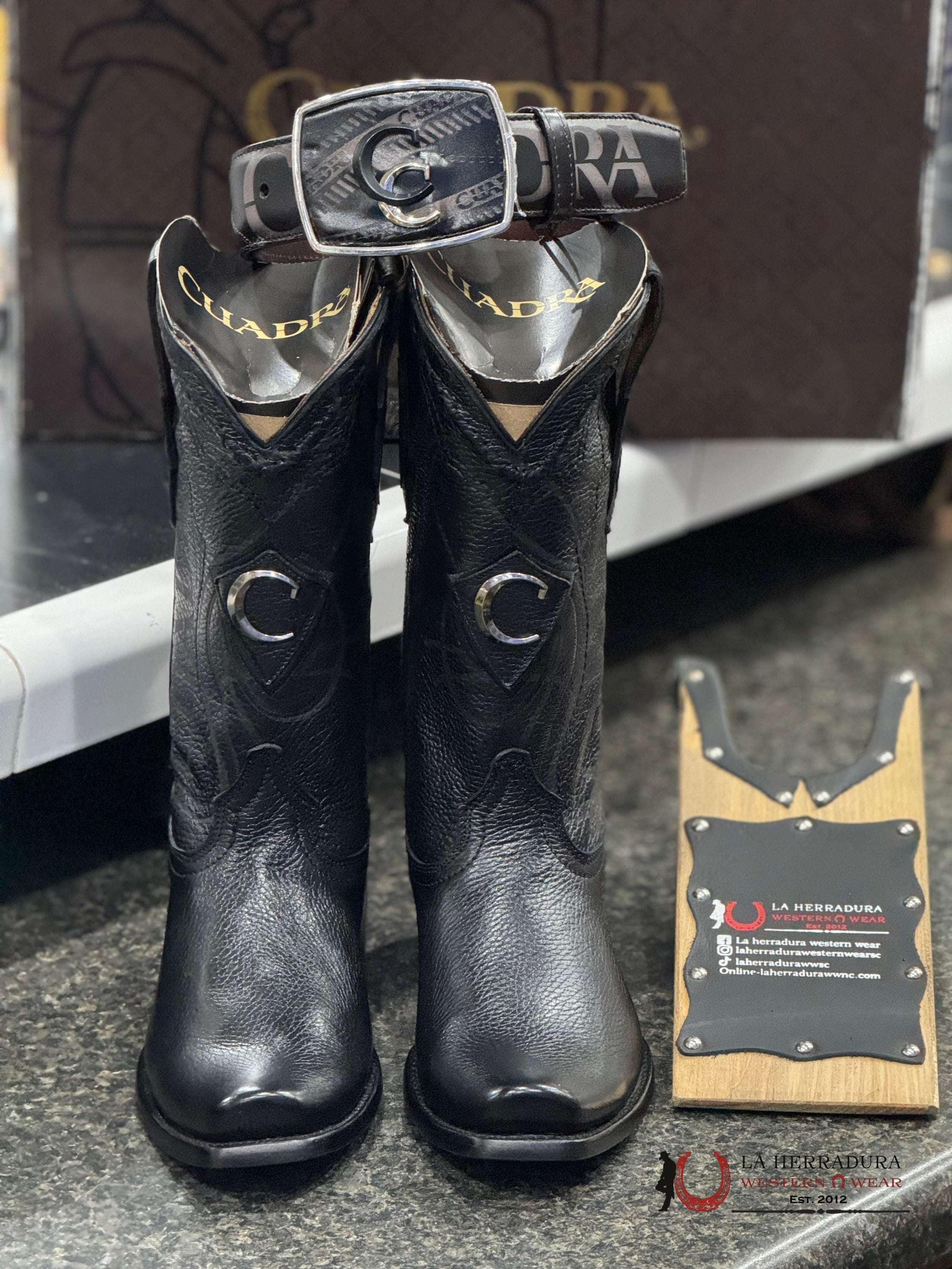 Boots Cuadra Deer Laser / Venado Italiano Punta Semi Cuadrada Black Botas Hombres