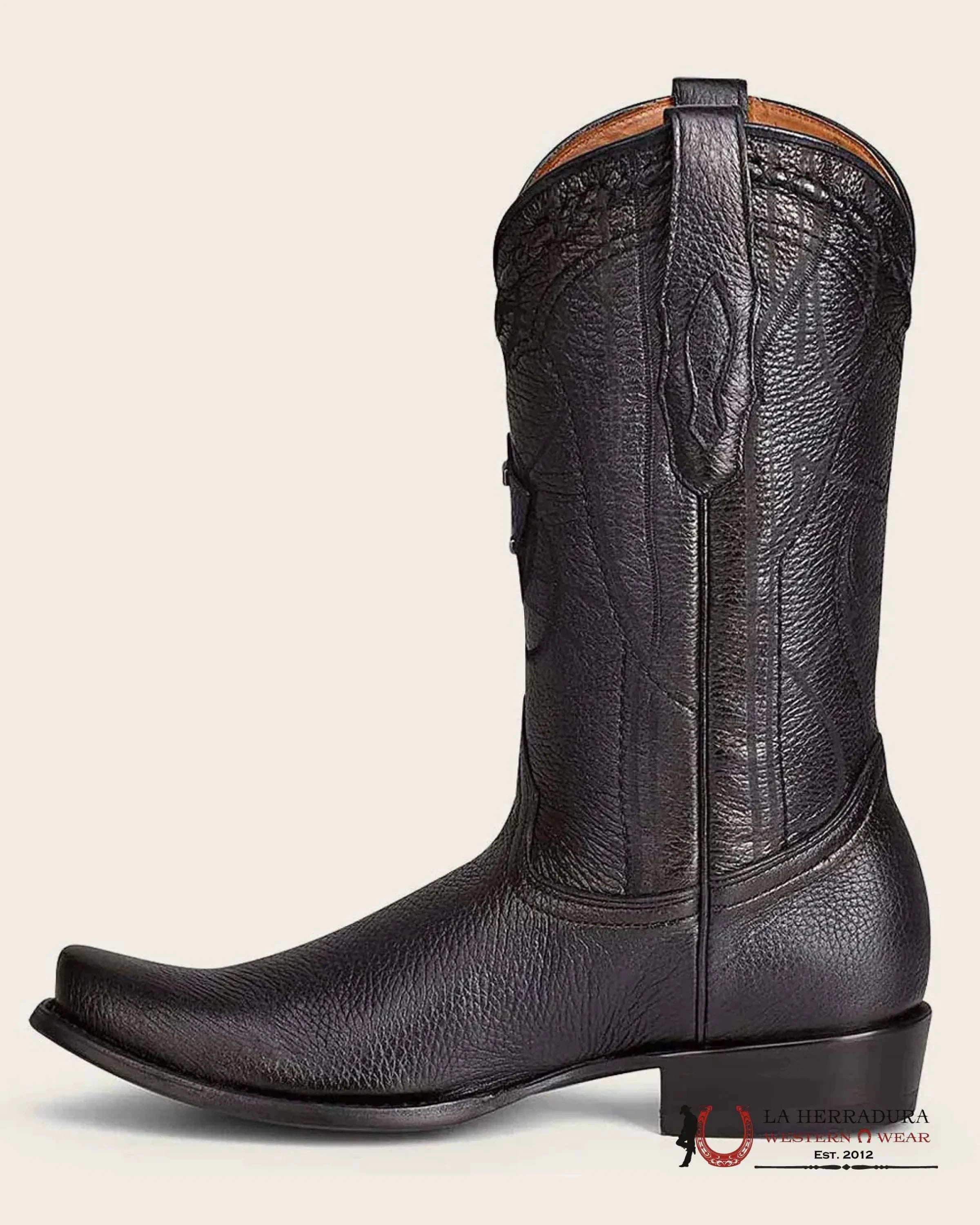BOOTS CUADRA DEER LASER / VENADO ITALIANO PUNTA SEMI CUADRADA BLACK BOTAS HOMBRES