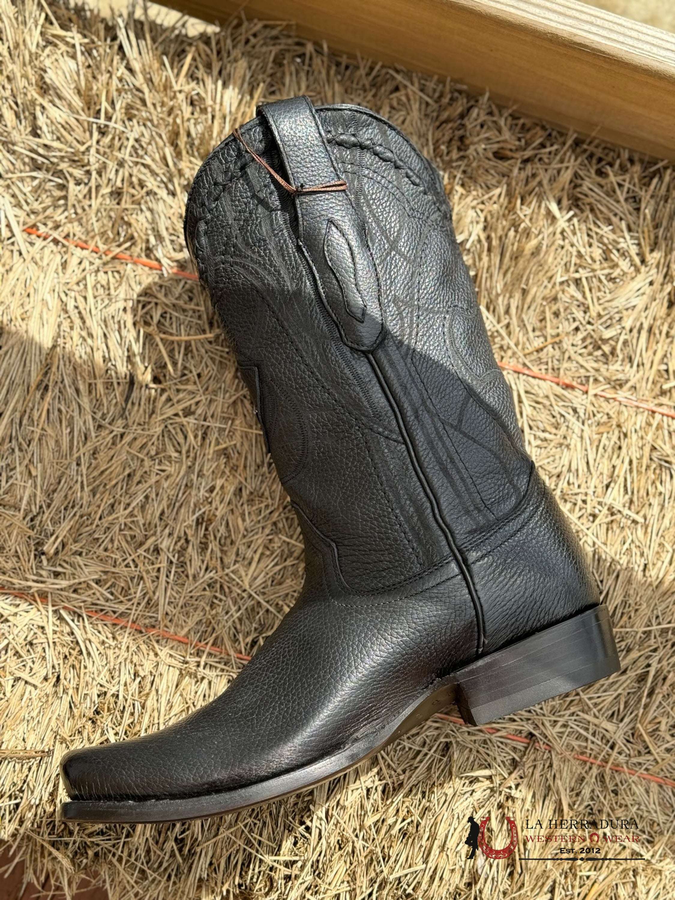 Boots Cuadra Deer Laser / Venado Italiano Punta Semi Cuadrada Black Botas Hombres