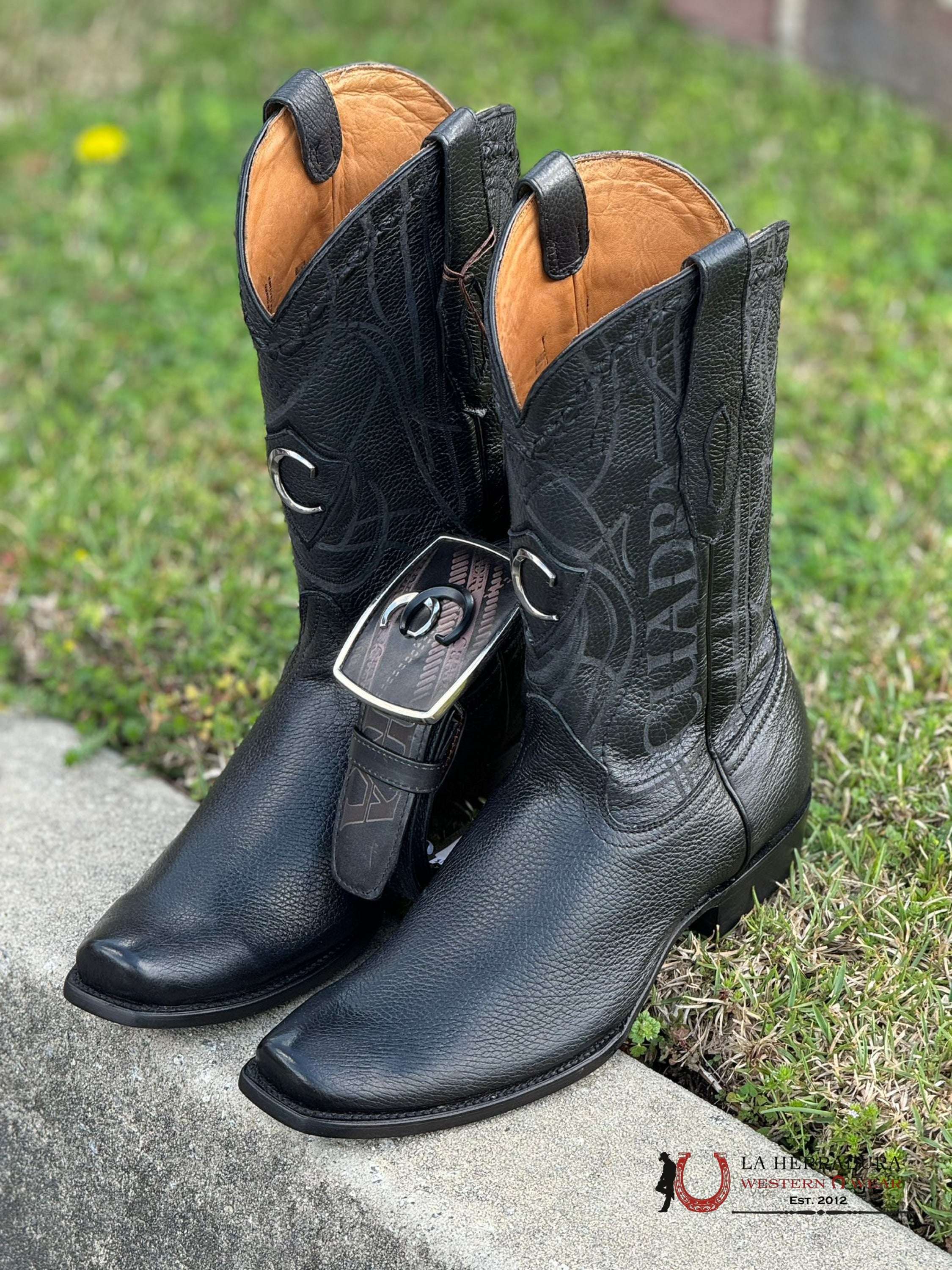 Boots Cuadra Deer Laser / Venado Italiano Punta Semi Cuadrada Black Botas Hombres