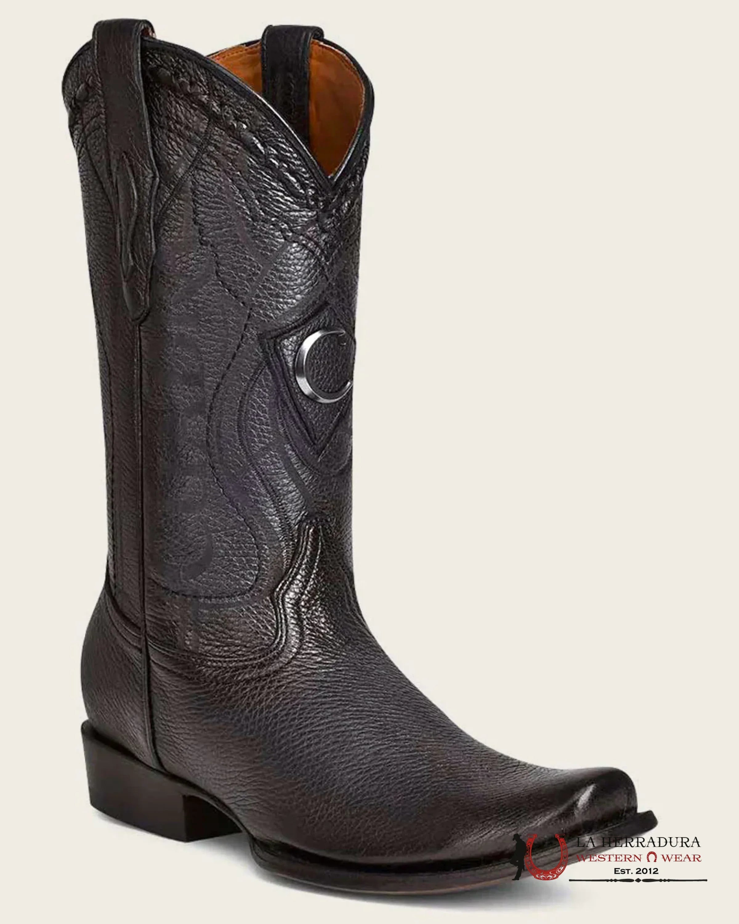 BOOTS CUADRA DEER LASER / VENADO ITALIANO PUNTA SEMI CUADRADA BLACK BOTAS HOMBRES