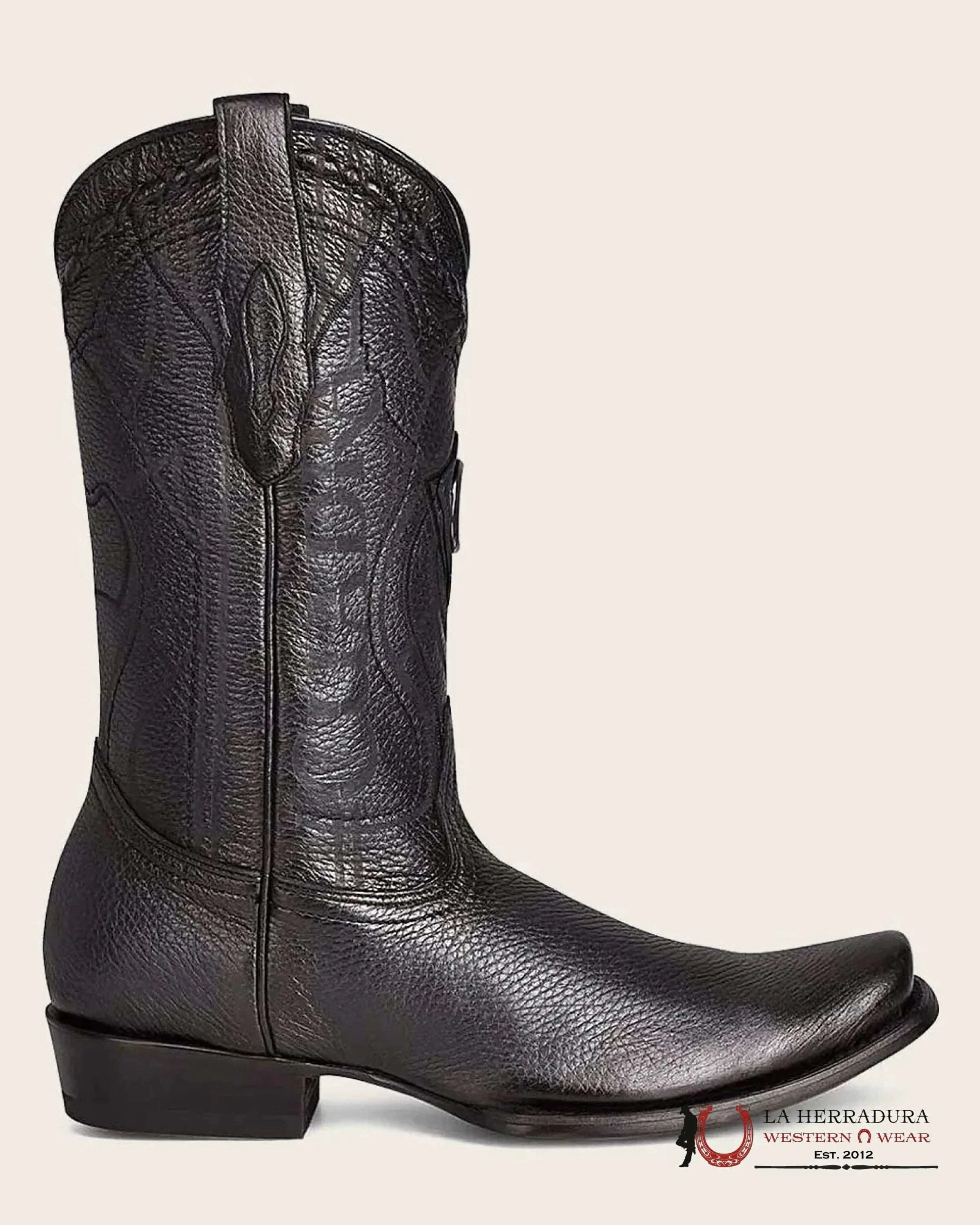 BOOTS CUADRA DEER LASER / VENADO ITALIANO PUNTA SEMI CUADRADA BLACK BOTAS HOMBRES