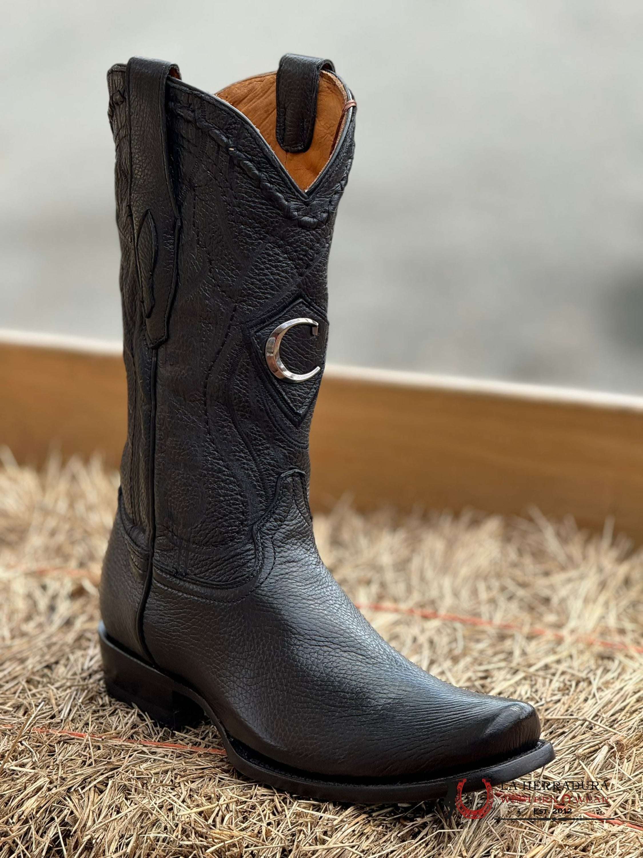 Boots Cuadra Deer Laser / Venado Italiano Punta Semi Cuadrada Black Botas Hombres