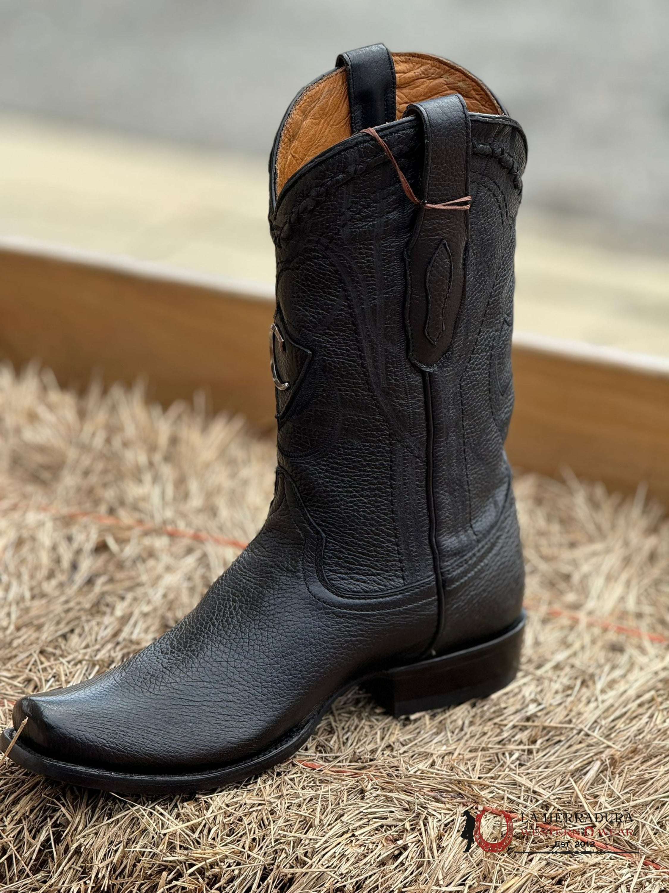 Boots Cuadra Deer Laser / Venado Italiano Punta Semi Cuadrada Black Botas Hombres