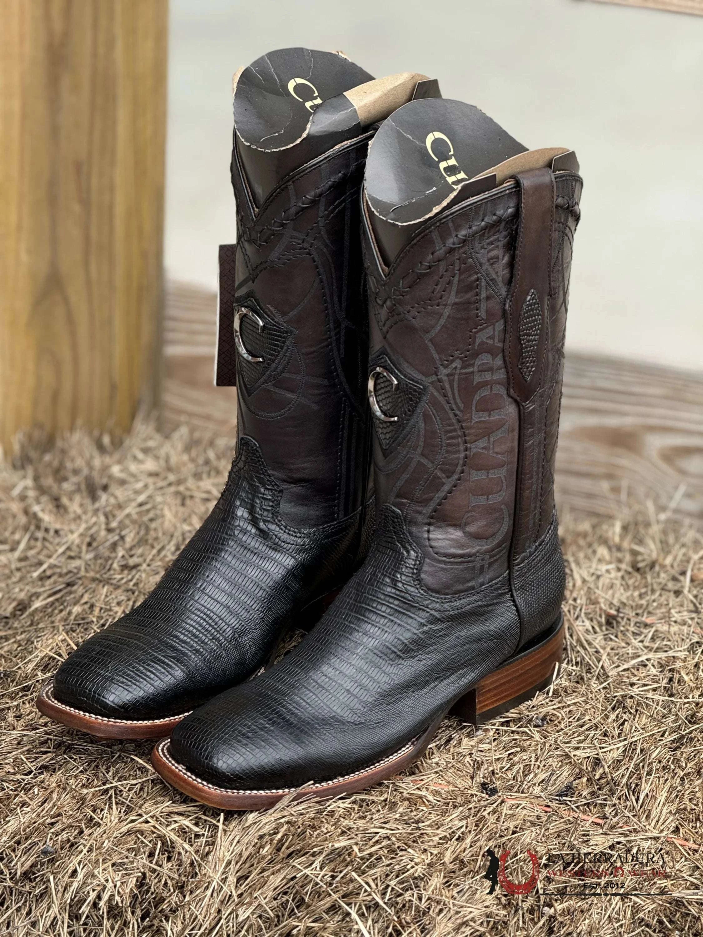 Boots Cuadra Lizard Teju Negro Square Toe Botas Hombres